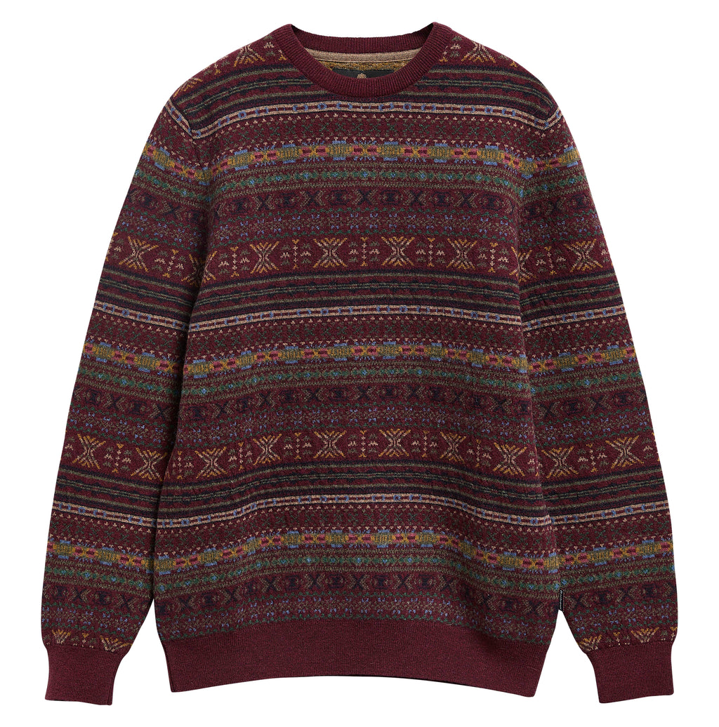 Barbour Dalehead Fairisle Crew Neck Jumper in Wine three-quarter product view