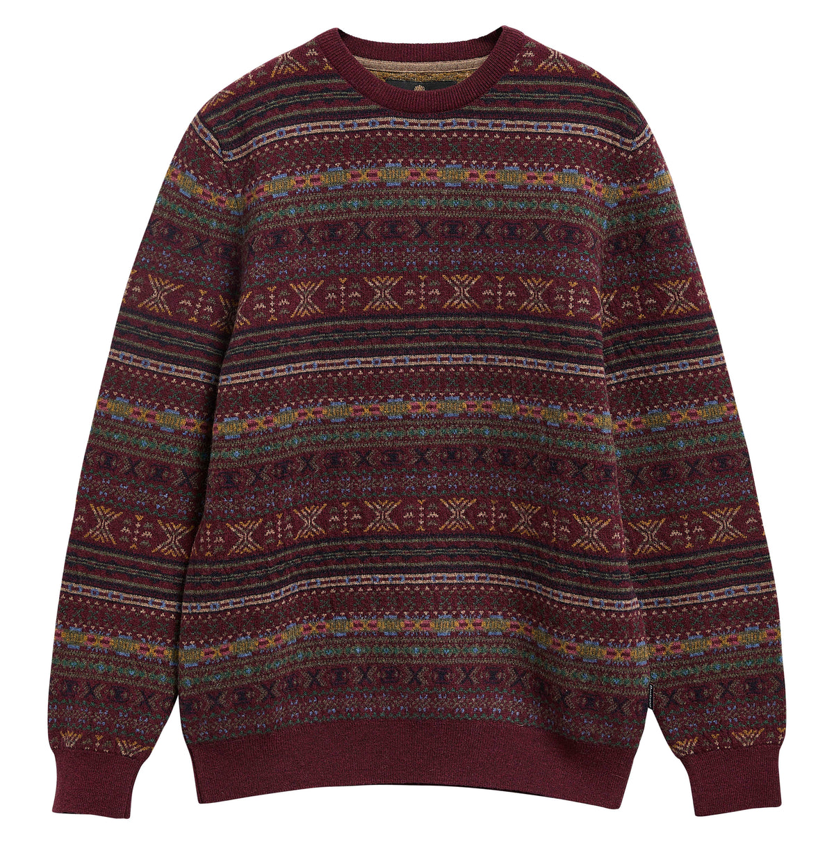 Barbour Dalehead Fairisle Crew Neck Jumper in Wine three-quarter product view