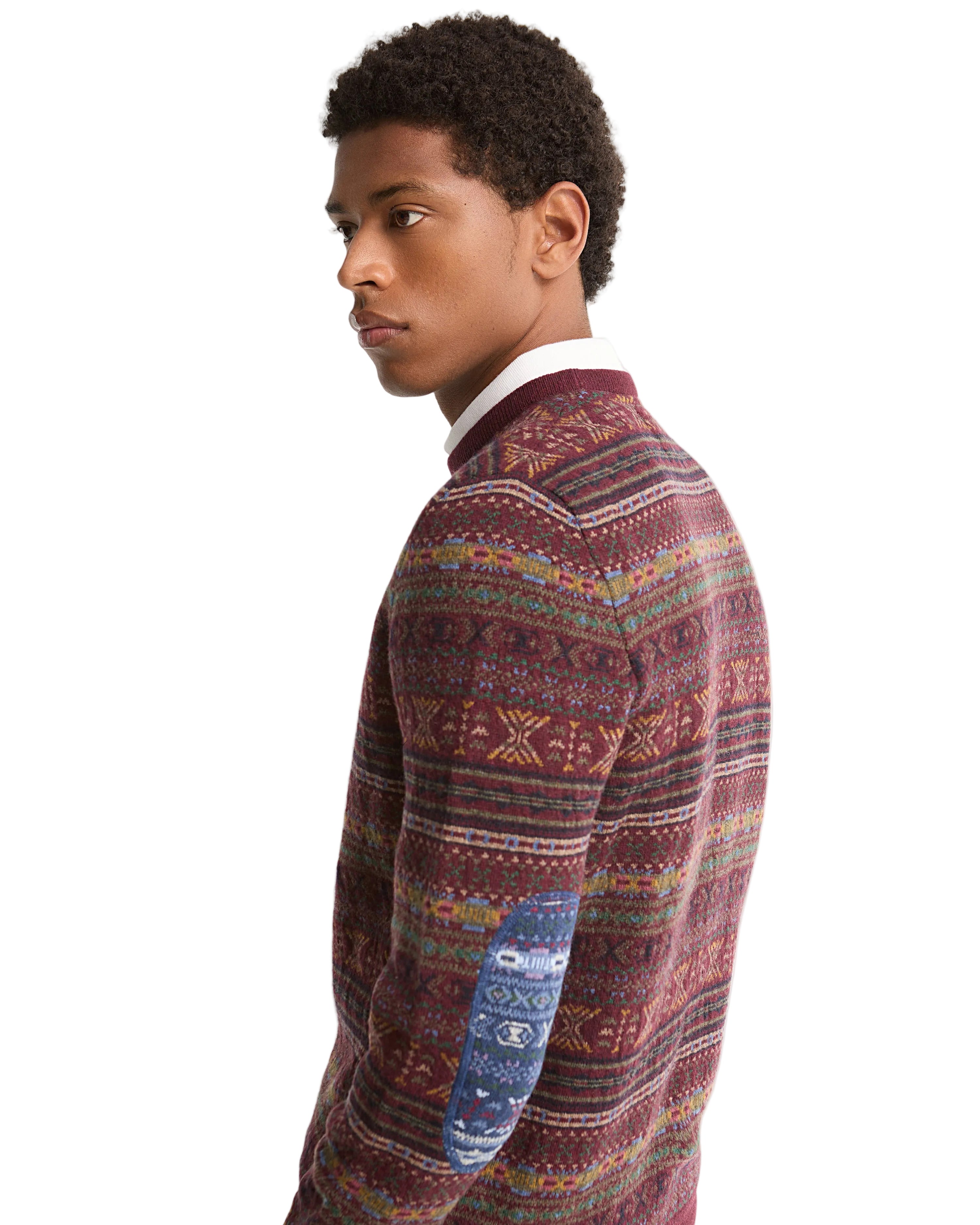 Barbour Dalehead Fairisle Crew Neck Jumper in Wine knit detail