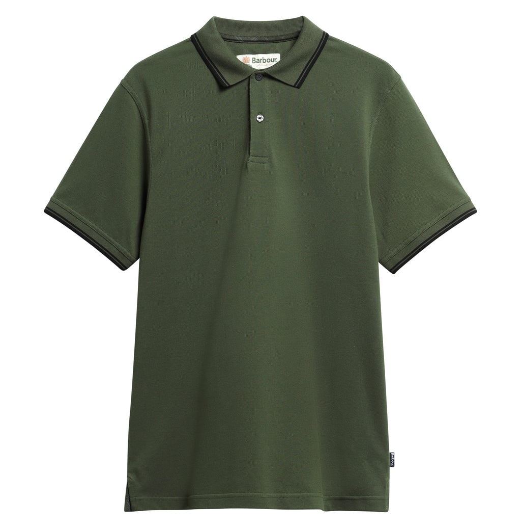 Barbour Lunan Tartan Trimmed Tailored Polo Shirt in Olive – front view