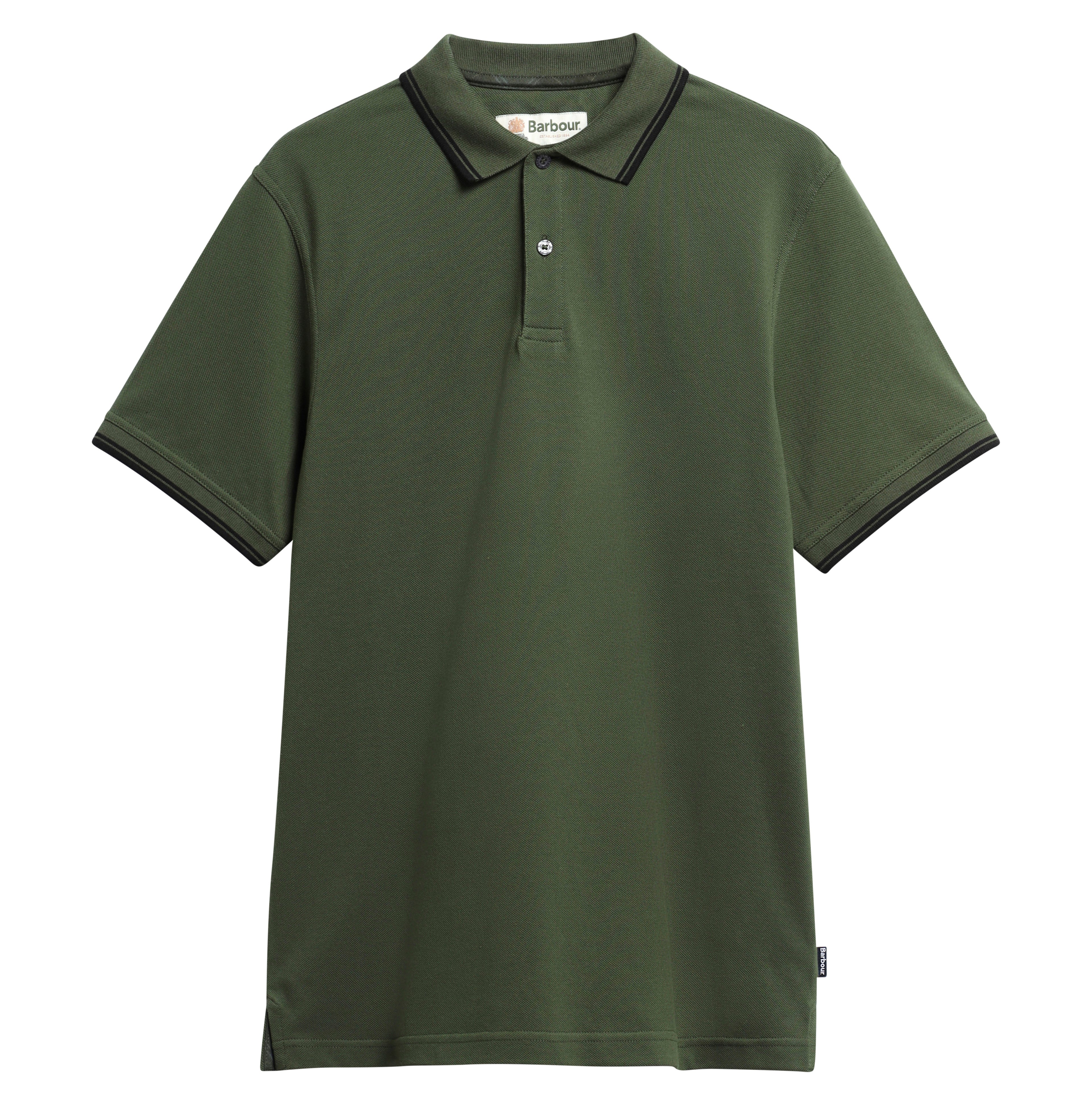 Barbour Lunan Tartan Trimmed Tailored Polo Shirt in Olive – front view