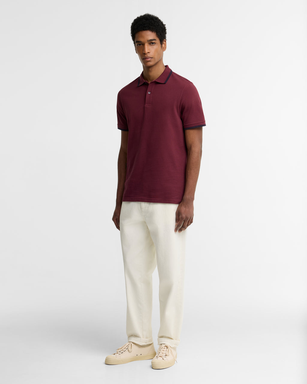 Barbour Lunan Tartan Trimmed Tailored Polo Shirt in Dark Bordeaux – front view