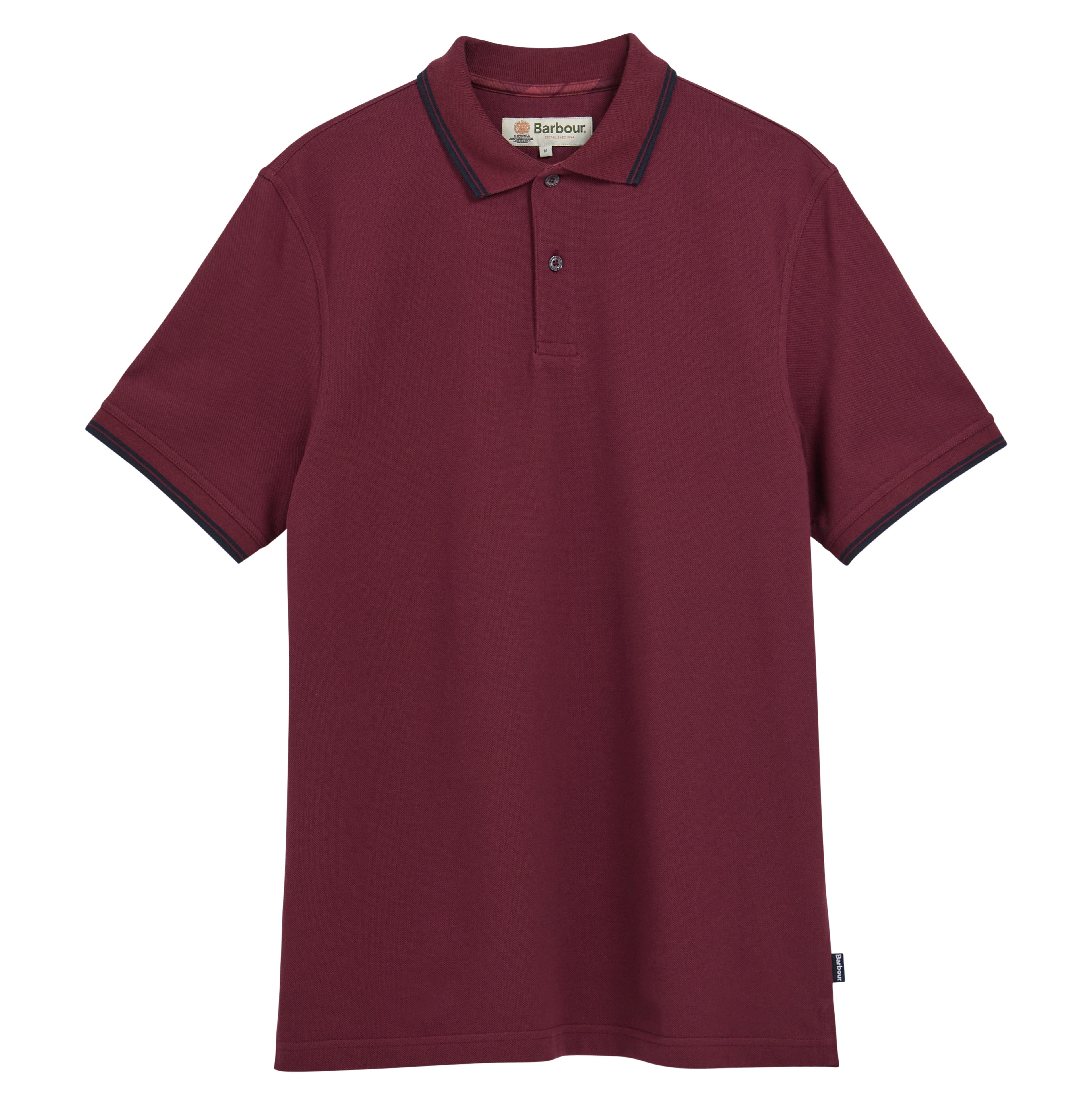 Barbour Lunan Tartan Trimmed Tailored Polo Shirt in Dark Bordeaux – styled view