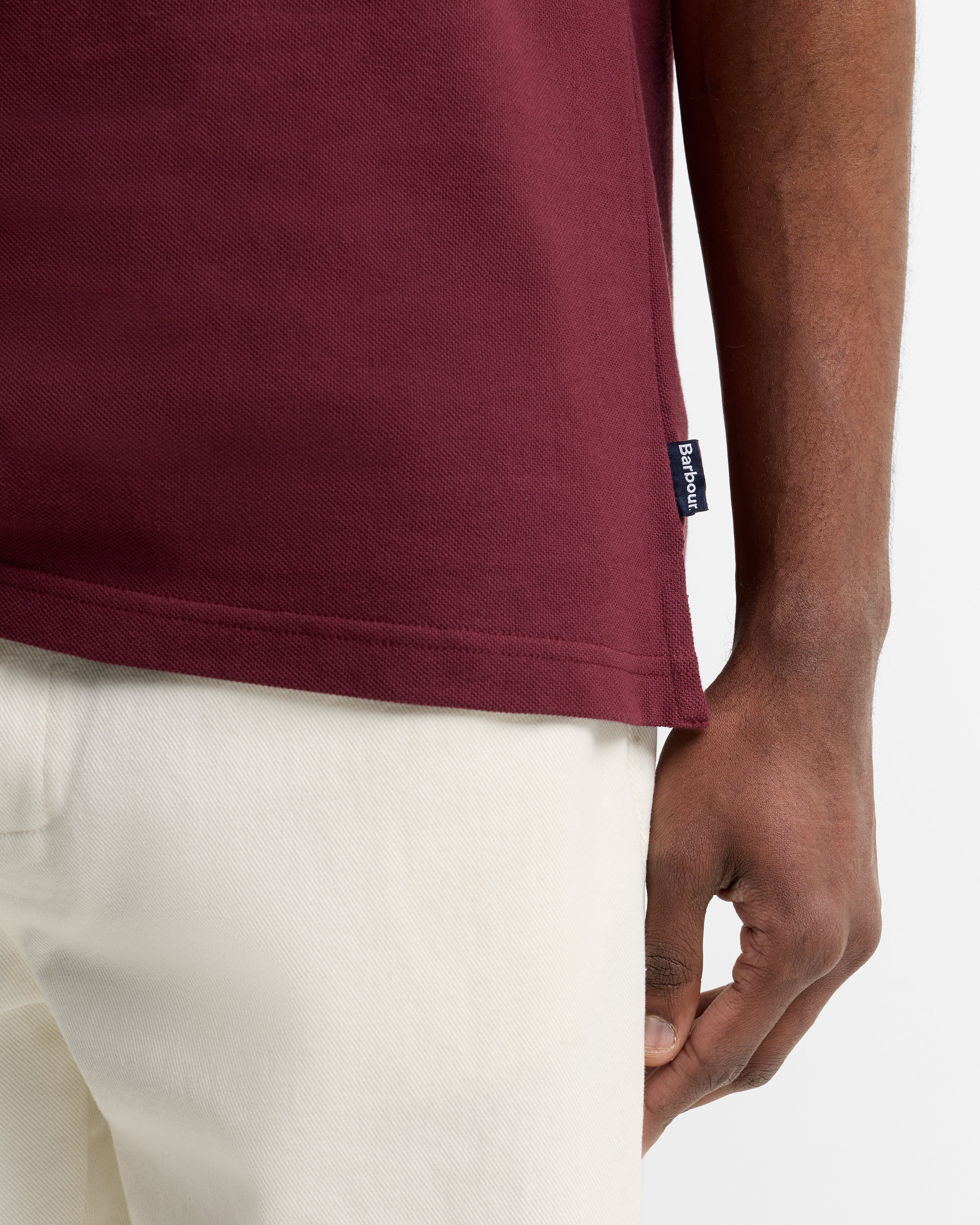 Barbour Lunan Tartan Trimmed Tailored Polo Shirt in Dark Bordeaux – collar detail