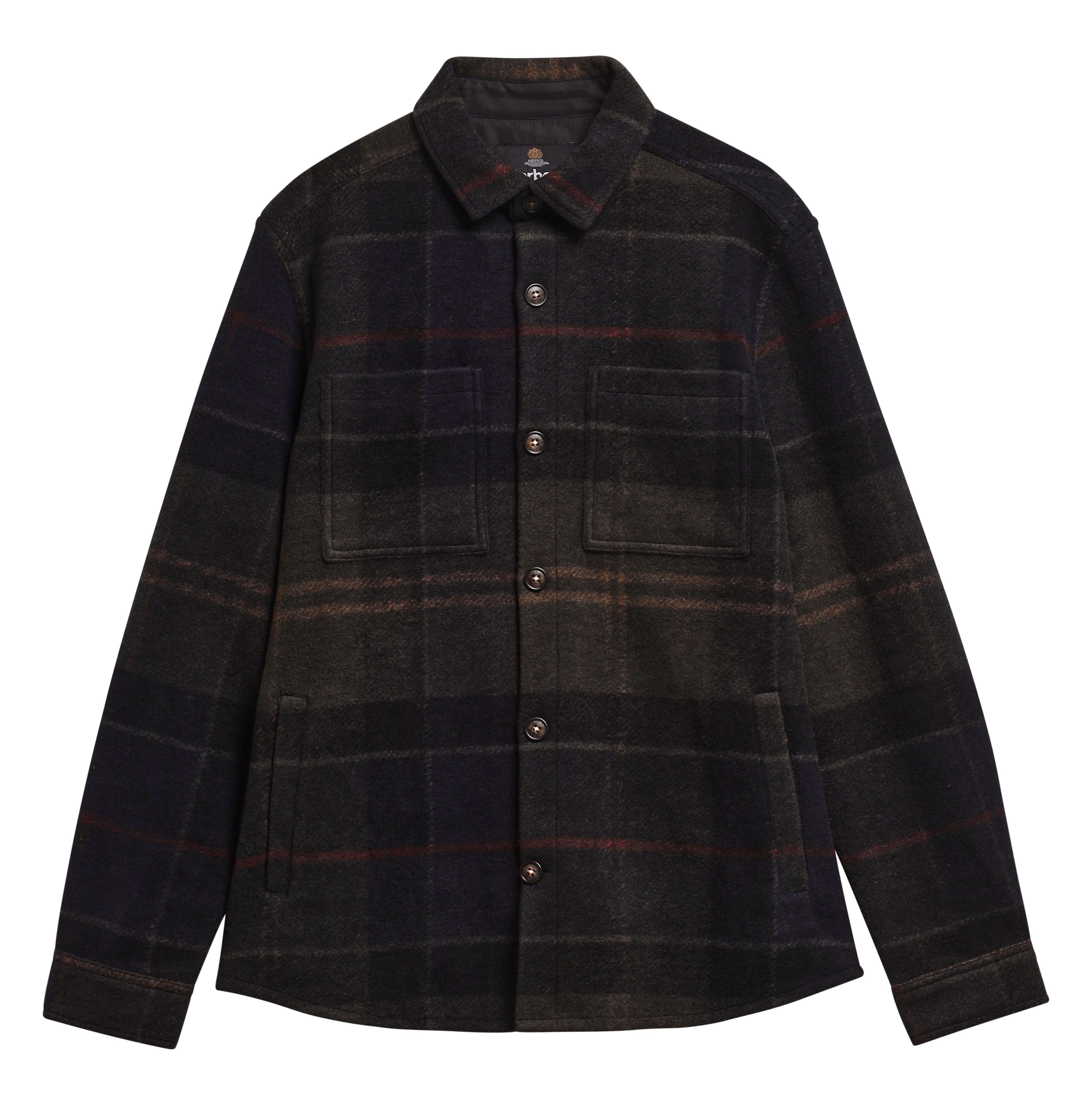 Barbour Woodlane Brushed Check Overshirt in Shadow Classic Tartan – styled view