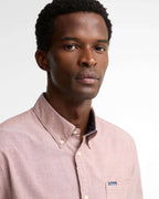 Marsden Tailored Oxford Shirt in Russet Brown – worn view