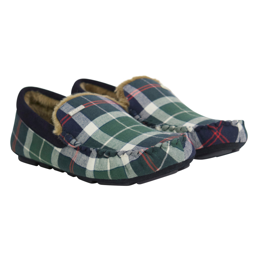 Barbour Monty Slippers in Evergreen Festive Tartan - side view