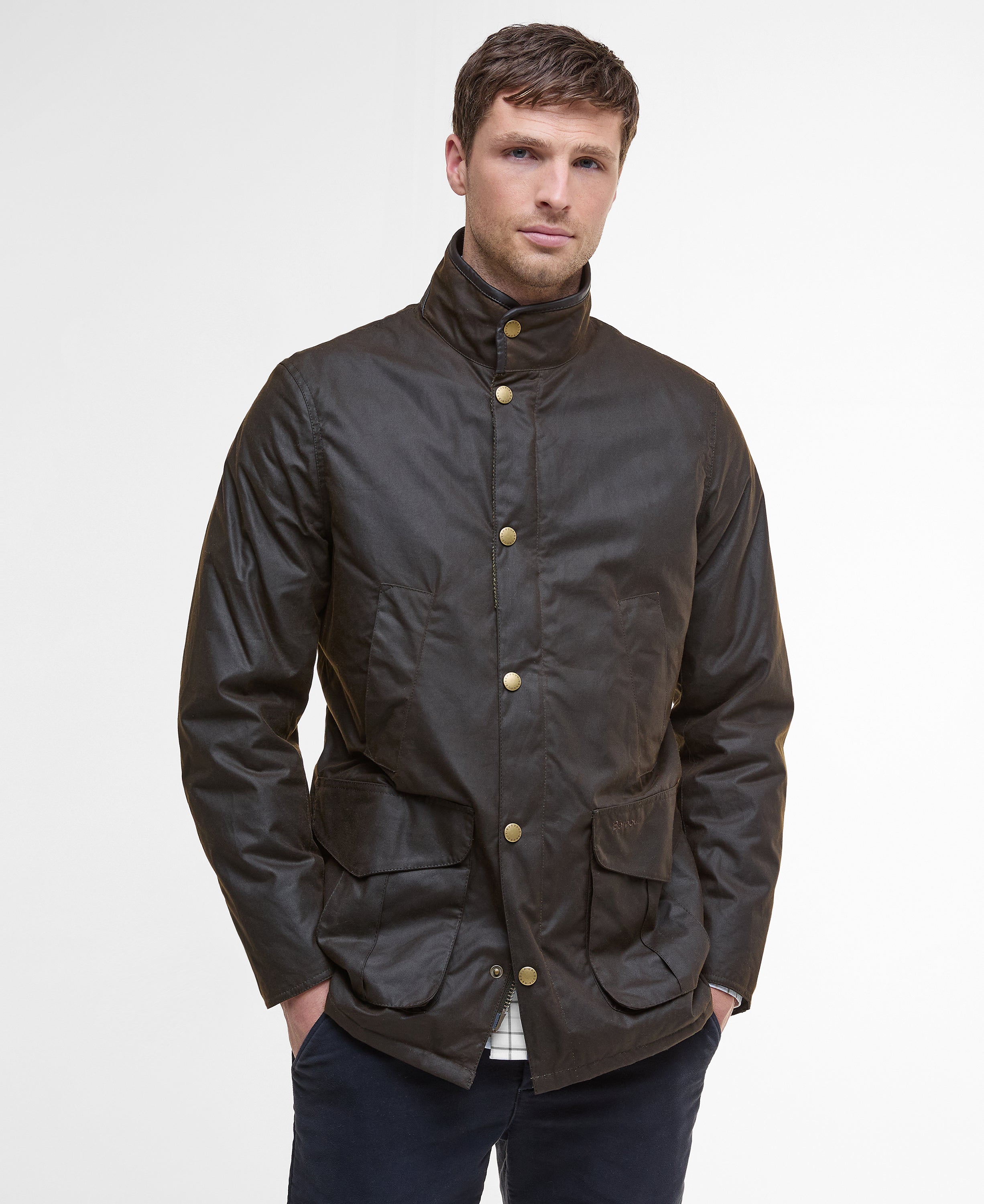Barbour Hereford Wax Jacket in Olive – front view