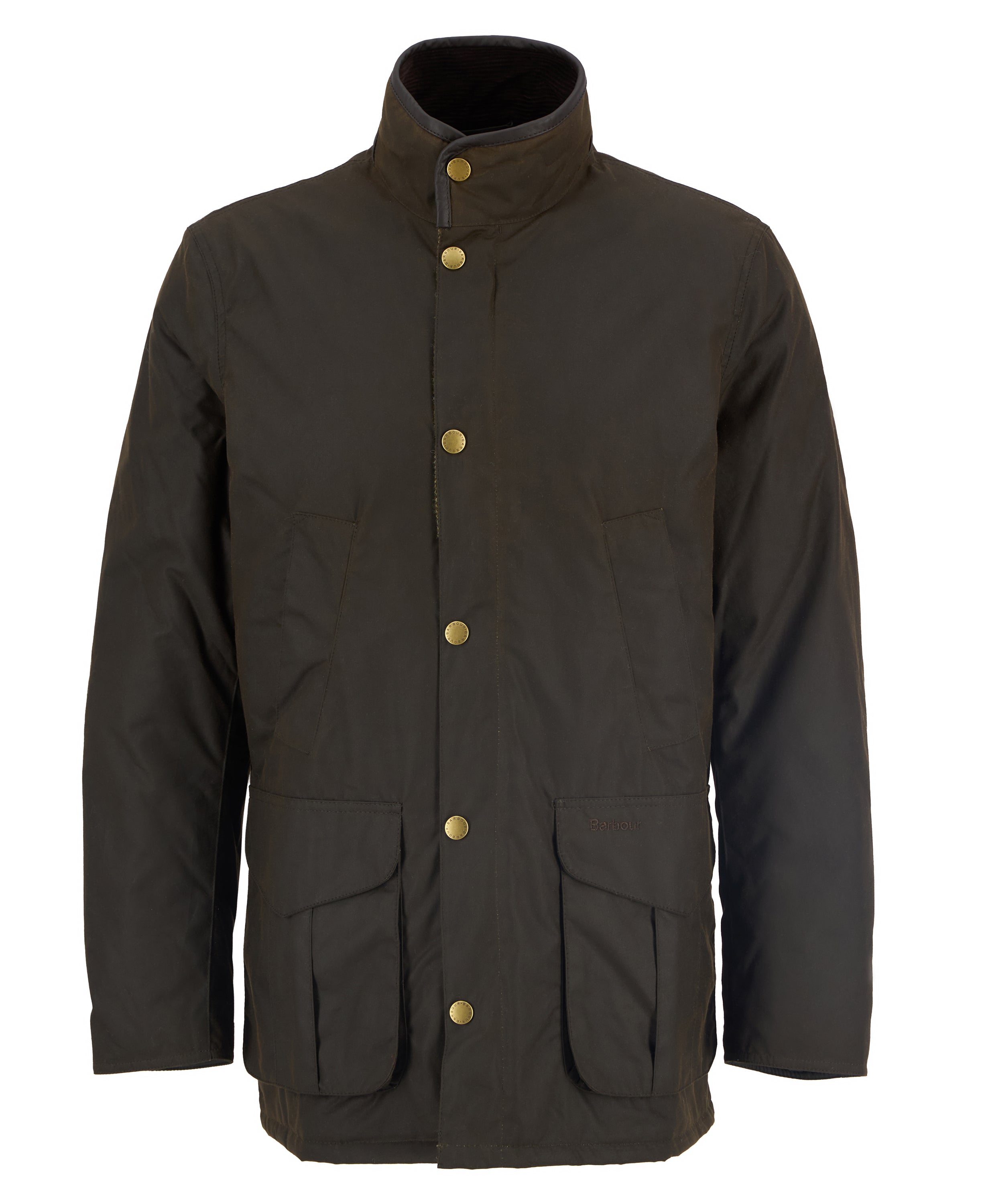 Barbour Hereford Wax Jacket in Olive – flat lay