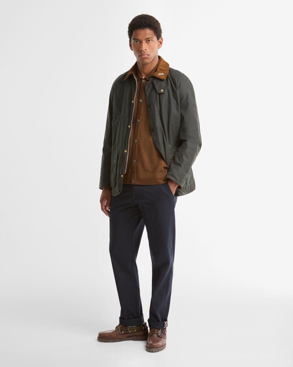 Barbour Icons Ashby Wax Jacket in Sage – flat lay