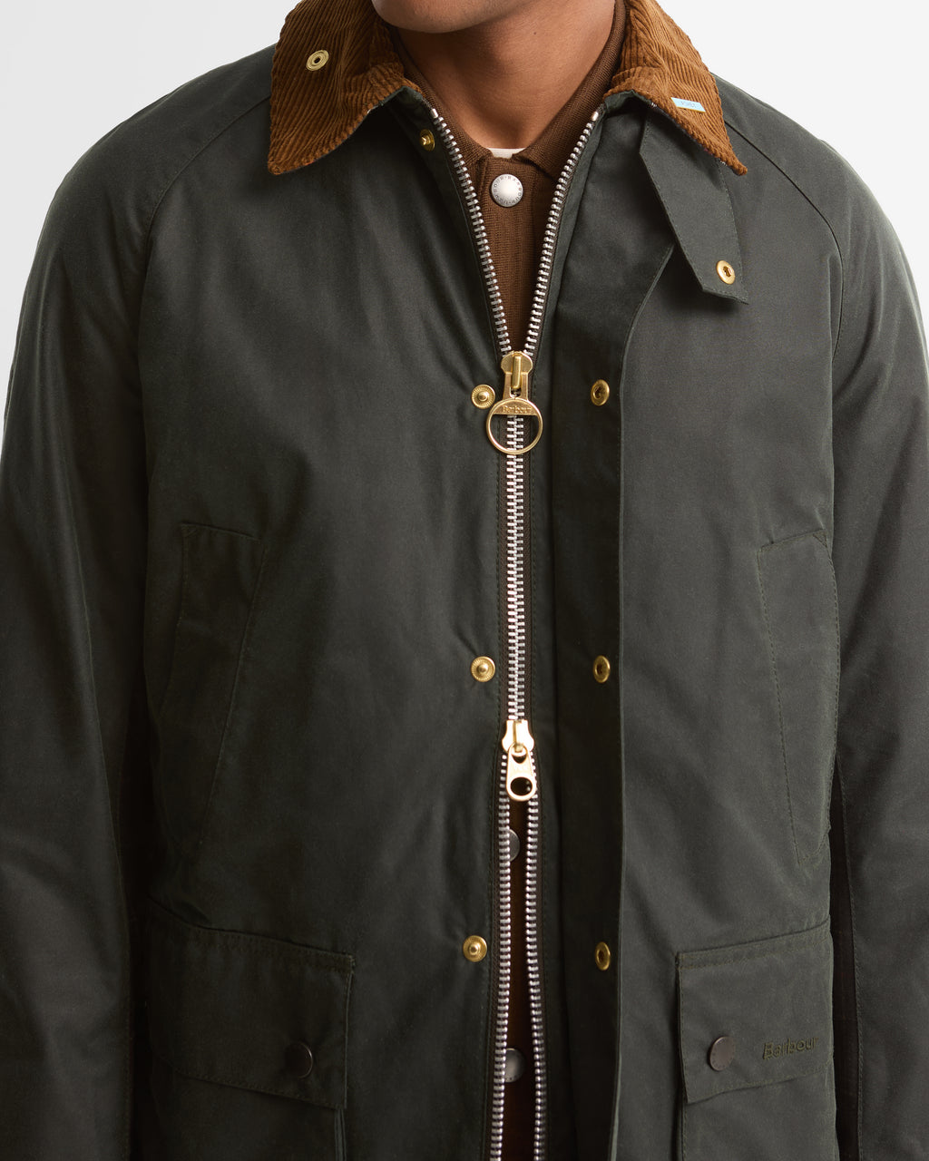 Barbour Icons Ashby Wax Jacket in Sage – lining detail
