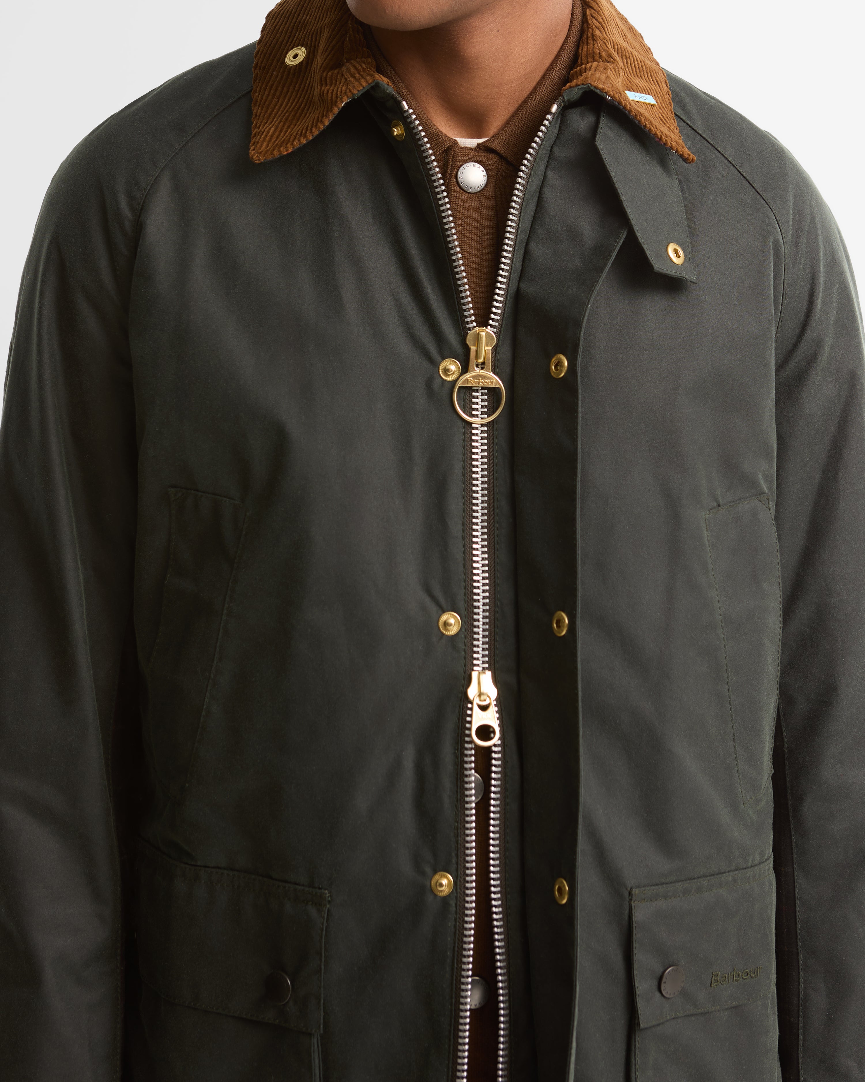 Barbour Icons Ashby Wax Jacket in Sage – lining detail
