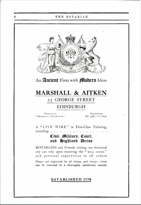 George worked as a cutter at the prestigious firm of Marshall & Aitken, which had been established in 1770. Based at 27 & 29 North Bridge, Edinburgh, this civil and military tailoring firm dressed many of Scotland’s elite.