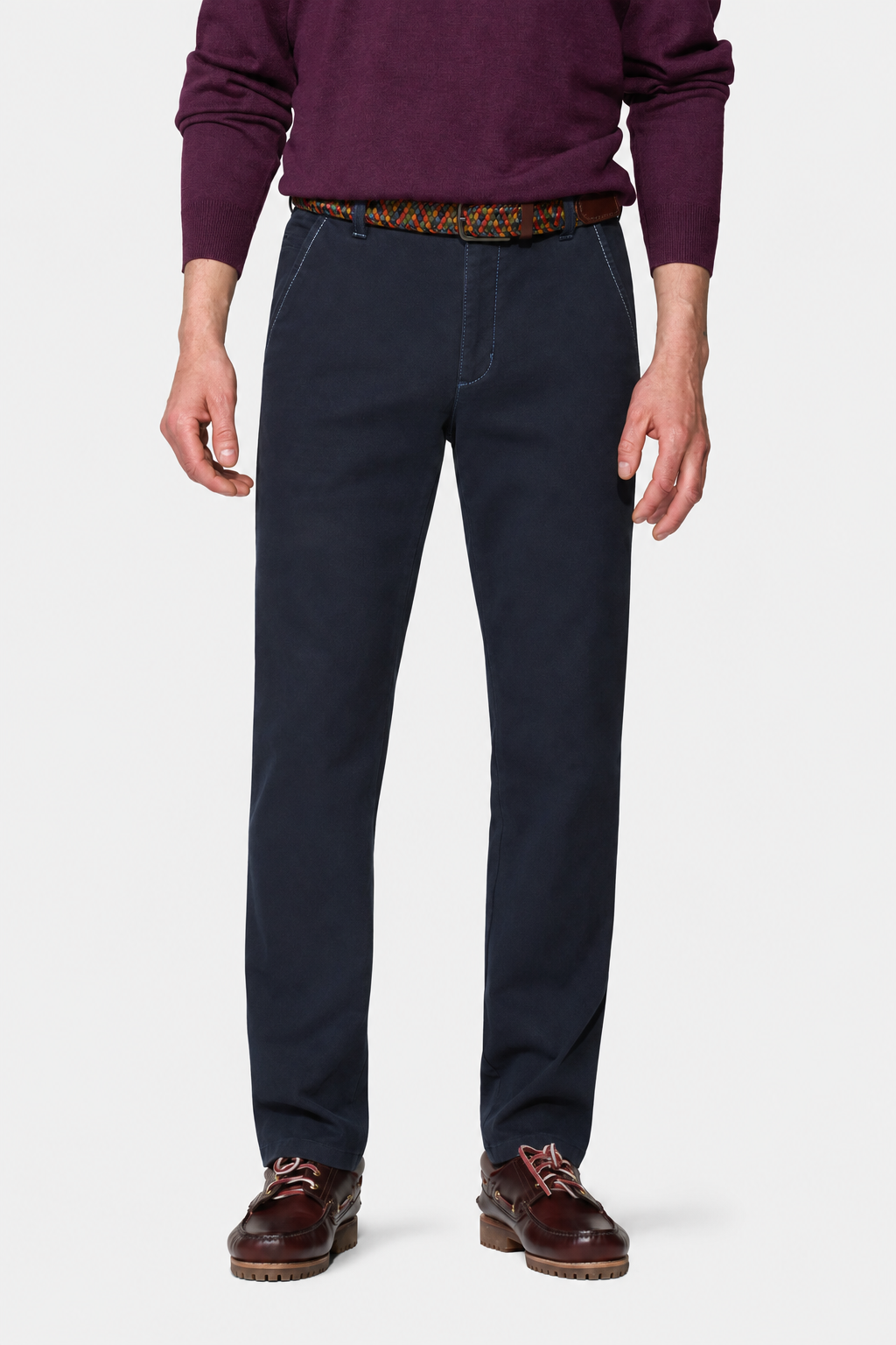 Meyer New York 3615/19 navy winter twill chinos – front fit and pocket detail