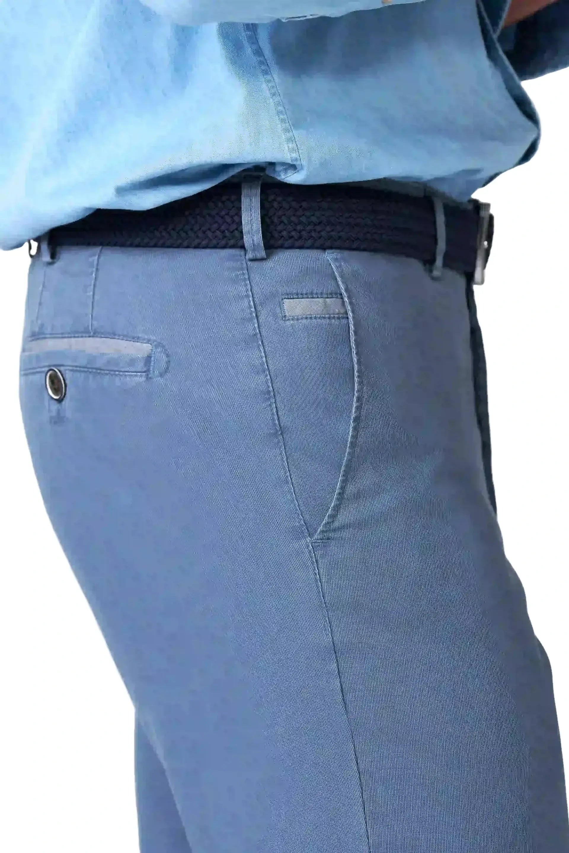 Meyer Roma Stretch Cotele Chino – Blue – Detail View