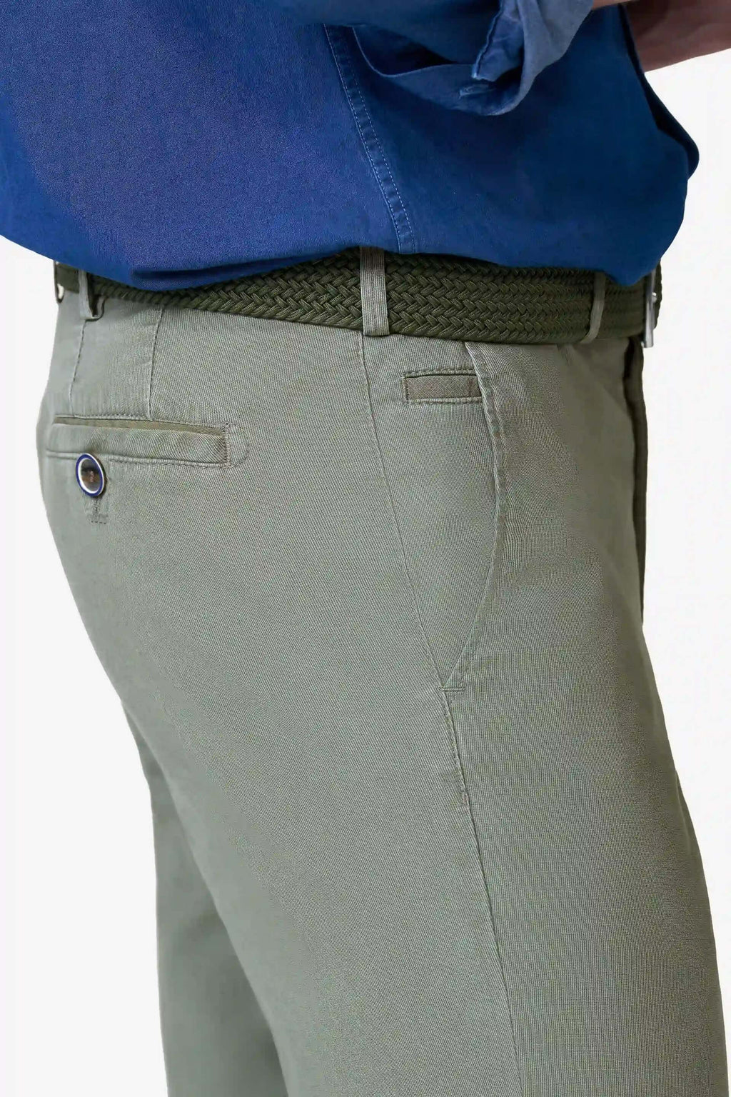 Meyer Roma Stretch Cotele Chino – Olive – Detail View
