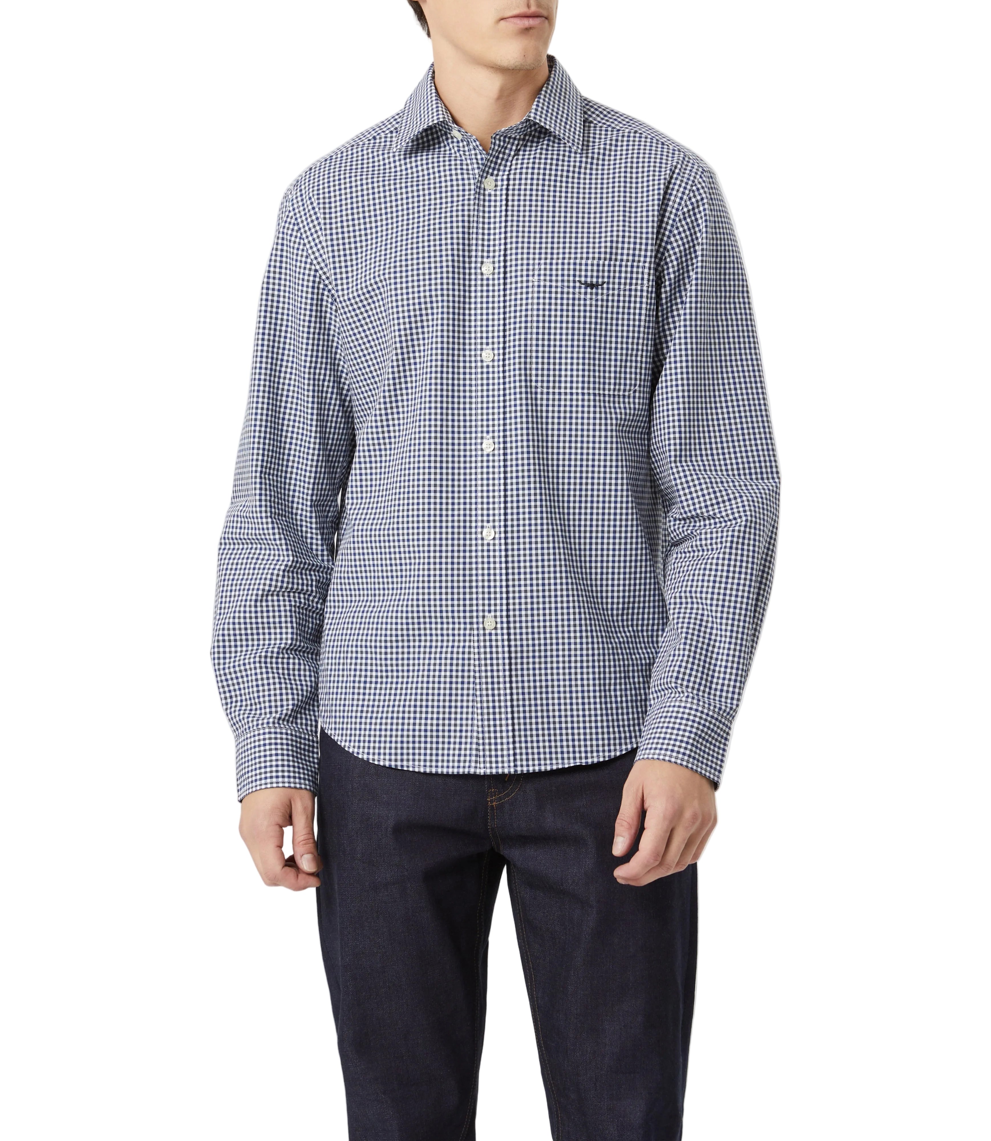 R.M.Williams Mogo Poplin Check Shirt in Navy Char
