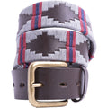 Pioneros leather polo belt in Silver Grey, Cerise and Navy