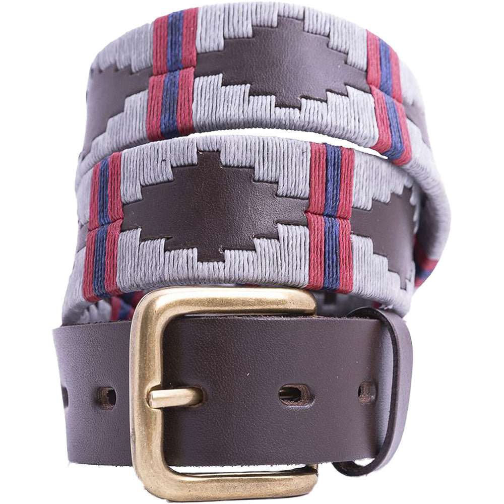 Pioneros - Polo Belt | 3 Colour | Double Stripe - Colour: Silver Grey with Cerise and Navy Stripes