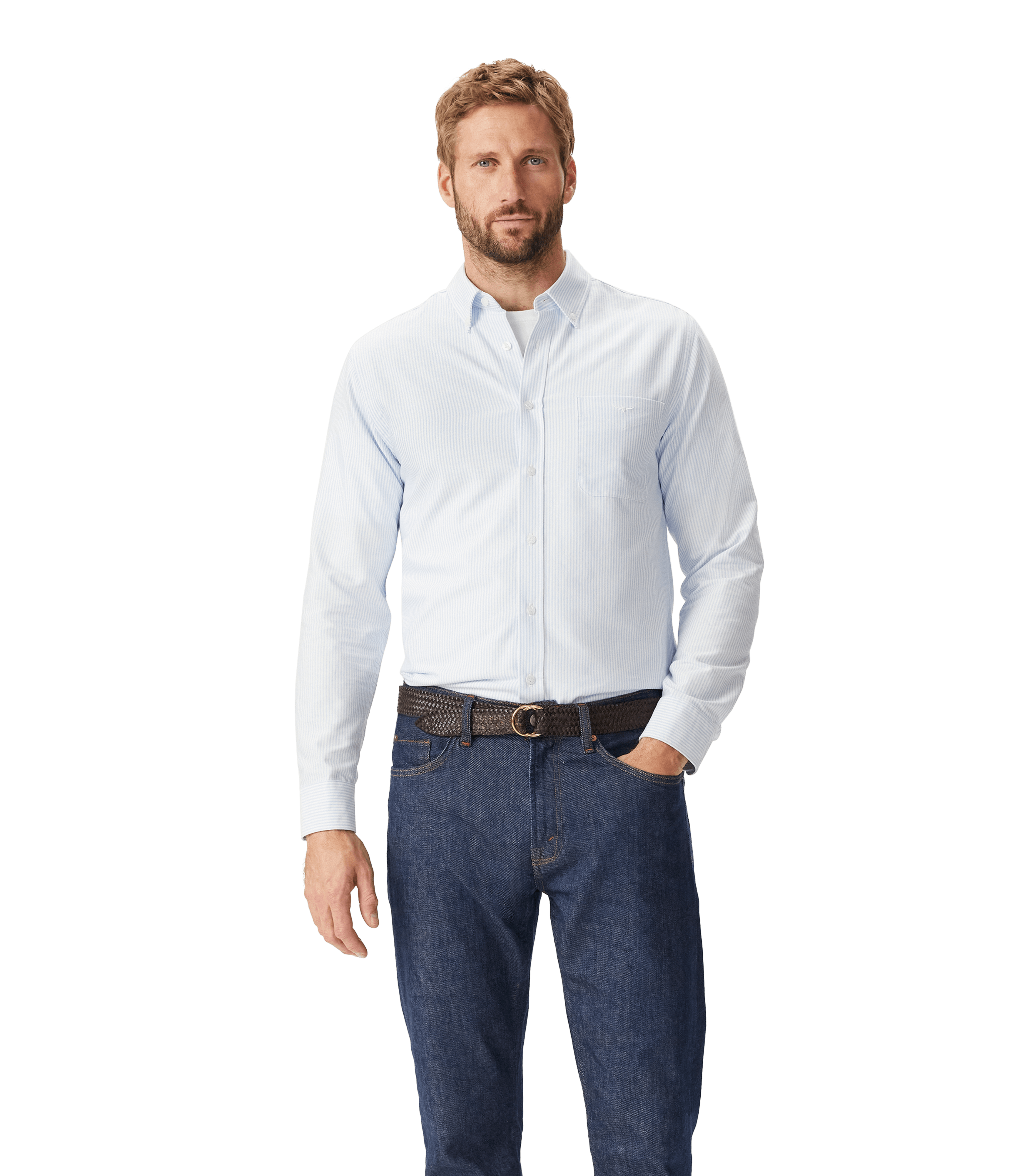 R M Williams - Regular Fit Stripe Shirt - Colour: Sky