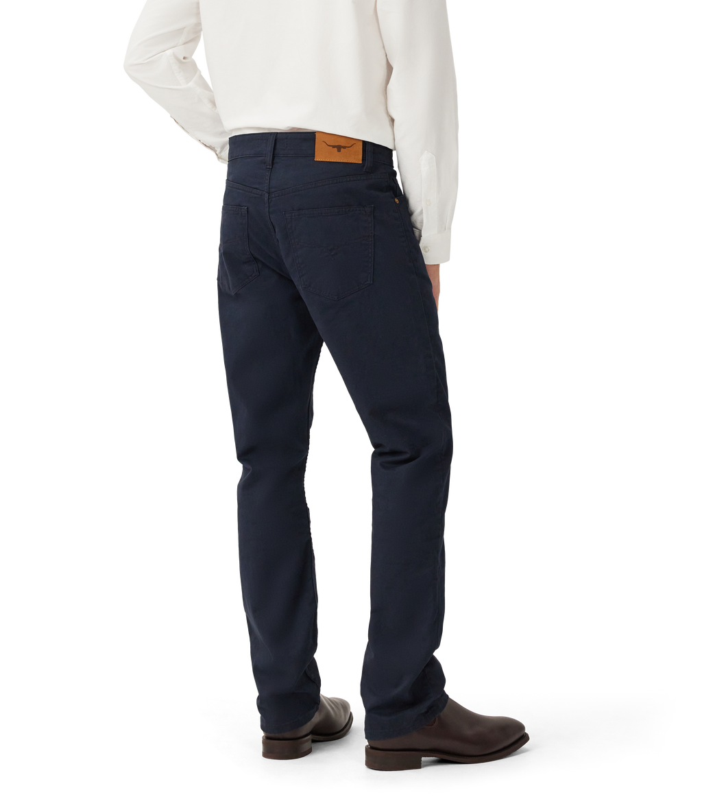R.M.Williams Ramco 5 Pocket stretch twill in Navy – rear view worn by model