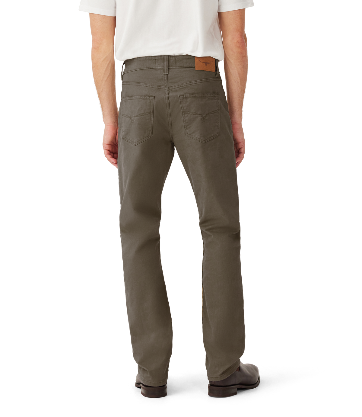 R.M.Williams Ramco 5 Pocket stretch twill in Silt – rear view worn by model