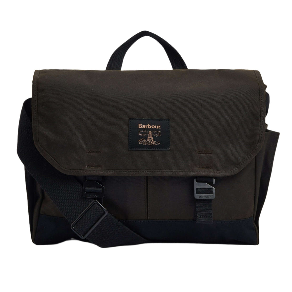 Barbour Field Wax Messenger Bag in Dark Olive – front view