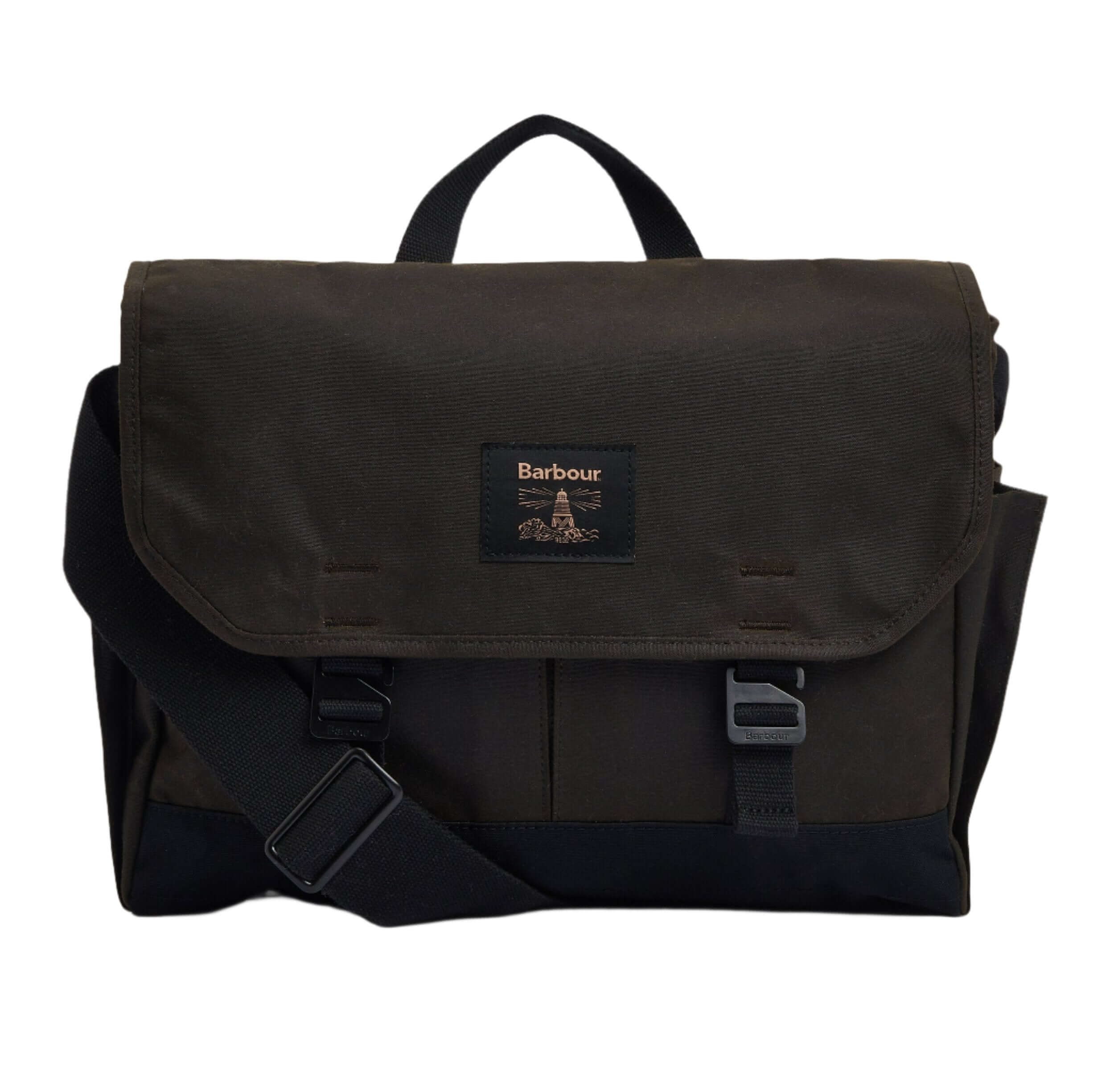 Barbour Field Wax Messenger Bag in Dark Olive – front view
