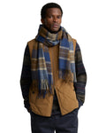 Patchwork Tartan Scarf in Navy and Sandstone – product view 1