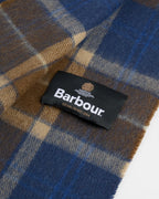 Patchwork Tartan Scarf in Navy and Sandstone – product view 2
