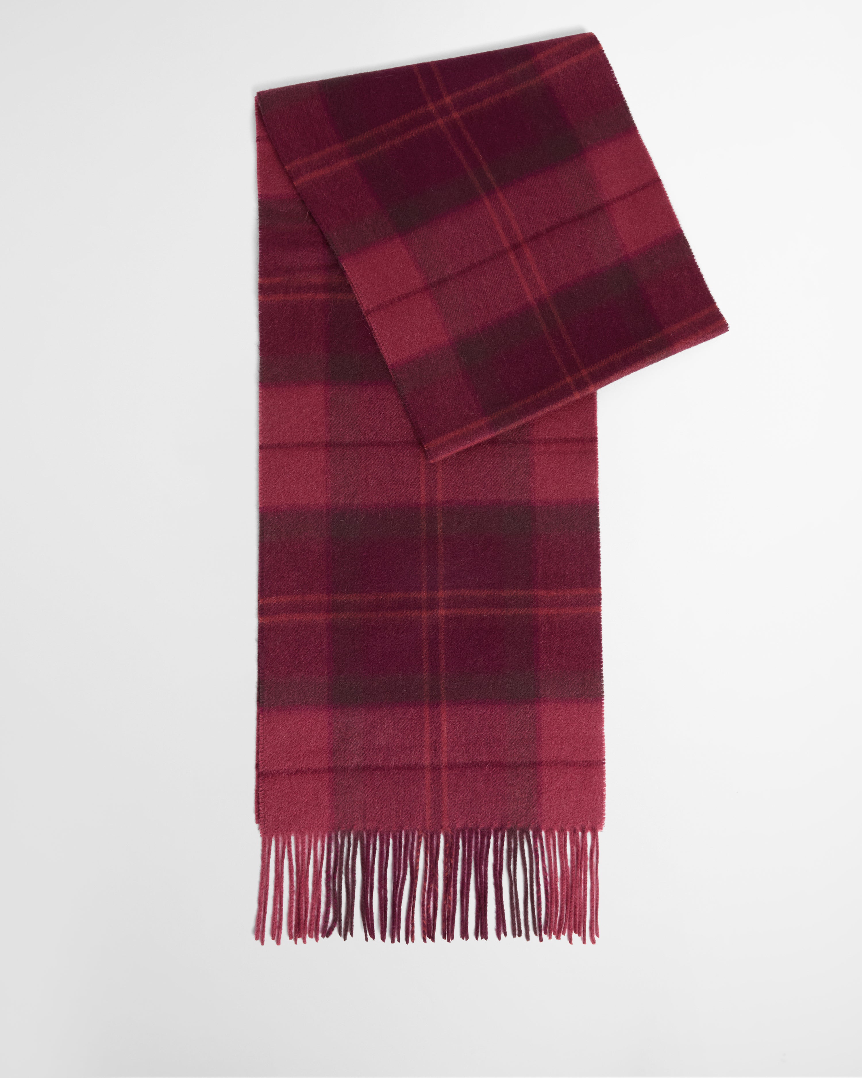 Mineral Tartan Scarf in Crimson Heather – lifestyle view