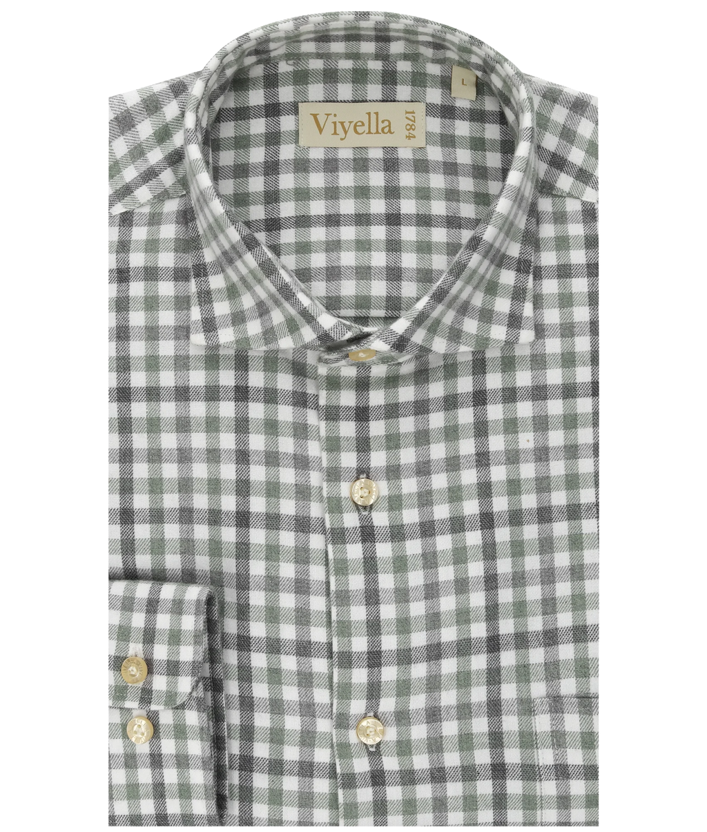 Viyella VM4611-228 Loden Green tattersall brushed cotton shirt, folded front