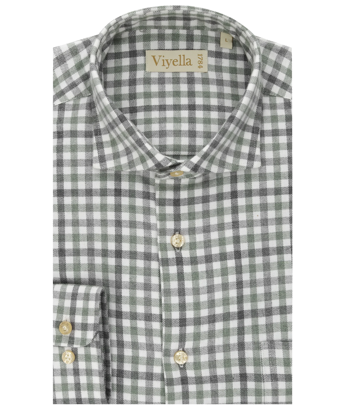 Viyella VM4611-228 Loden Green tattersall brushed cotton shirt, folded front