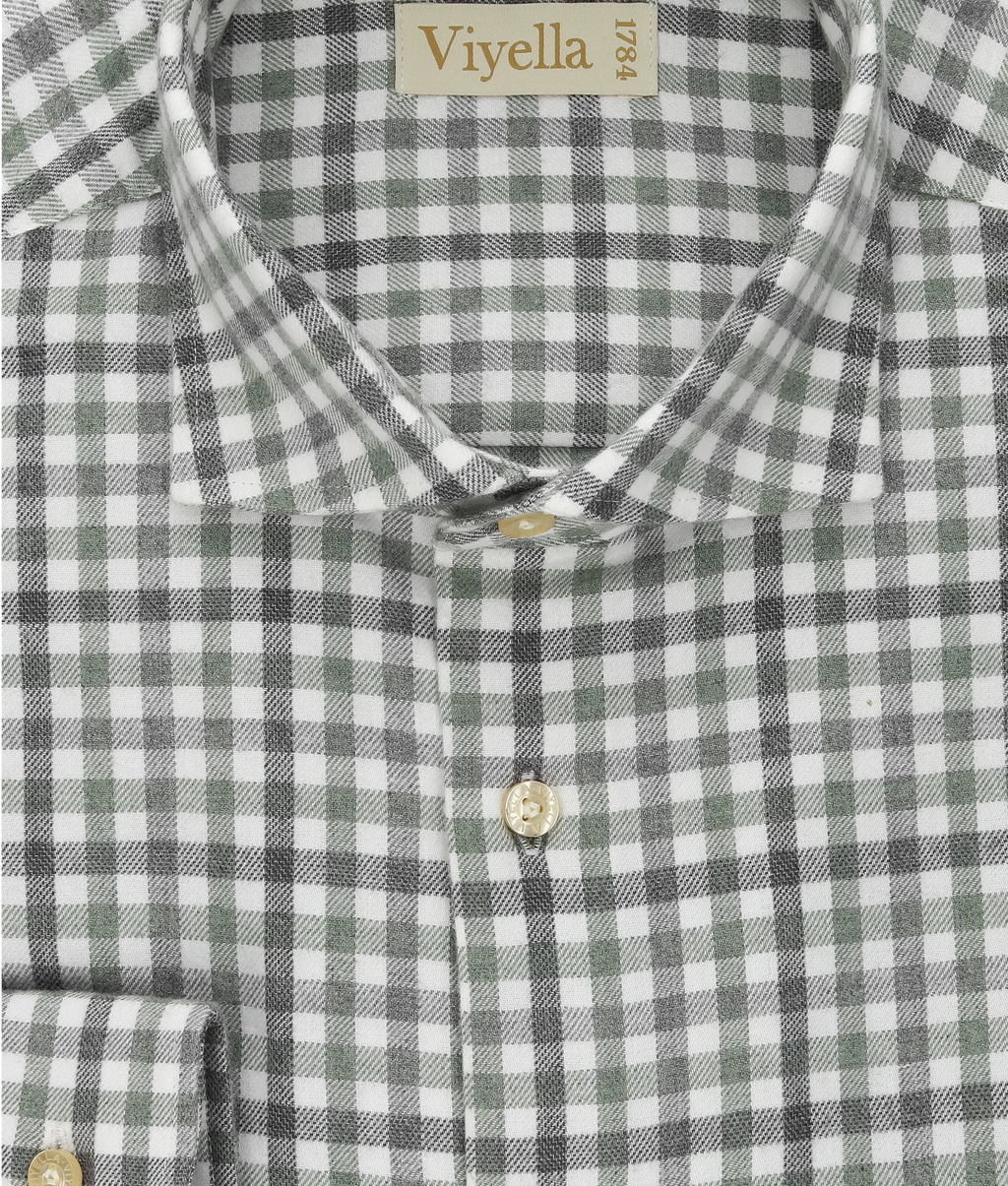 Viyella VM4611-228 Loden Green tattersall shirt, collar and fabric detail