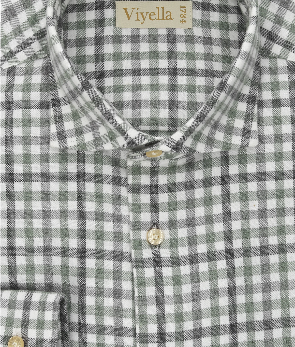 Viyella VM4611-228 Loden Green tattersall shirt, collar and fabric detail