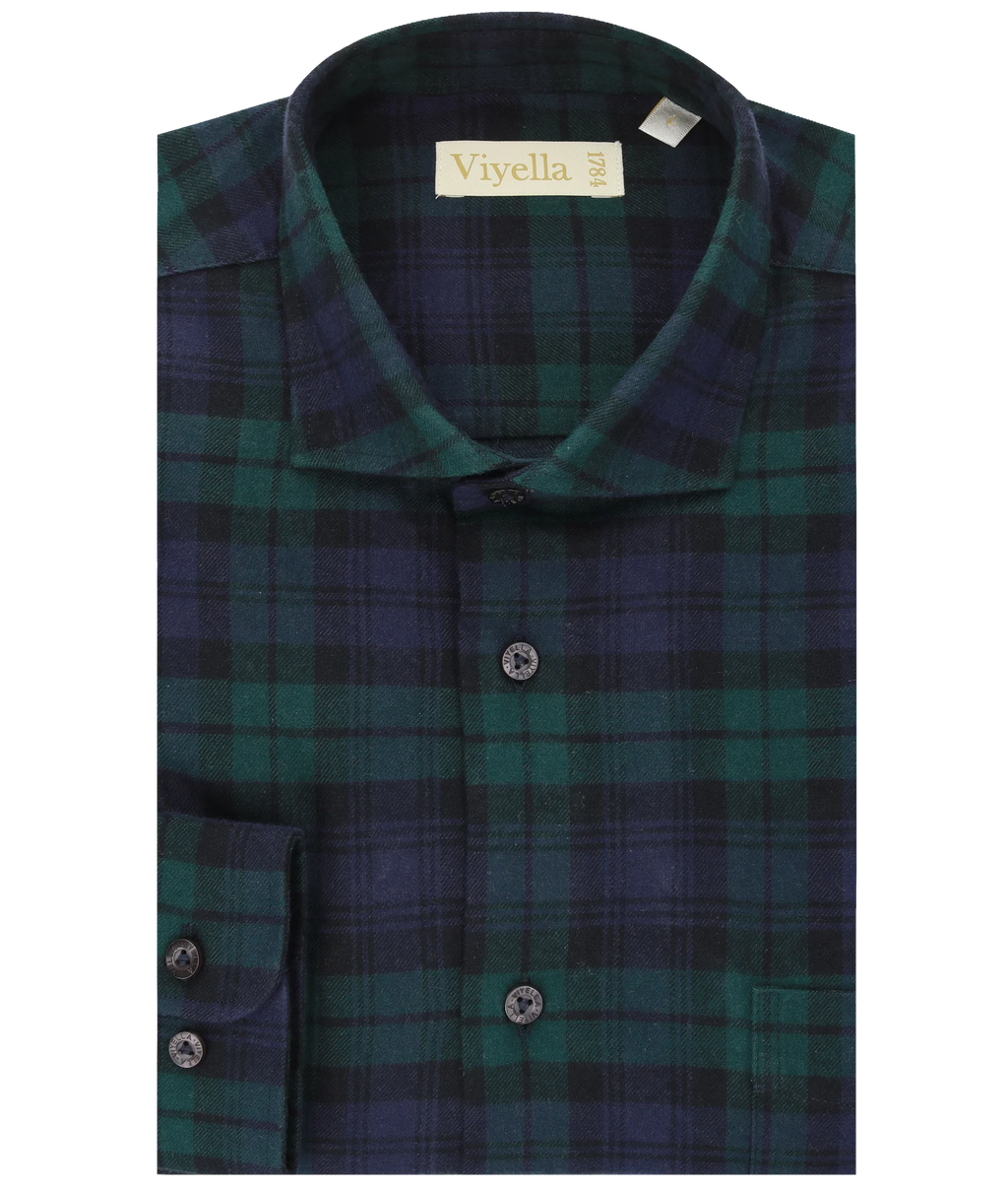 Viyella VM4613-265 Blackwatch tartan brushed cotton shirt, folded front