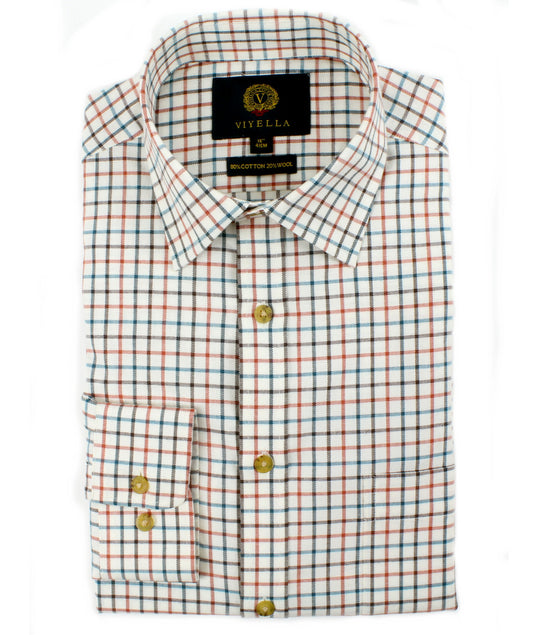 Viyella - Medium Tattersall Shirt | 80% Cotton 20% Wool - Colour: Ocean Tattersall