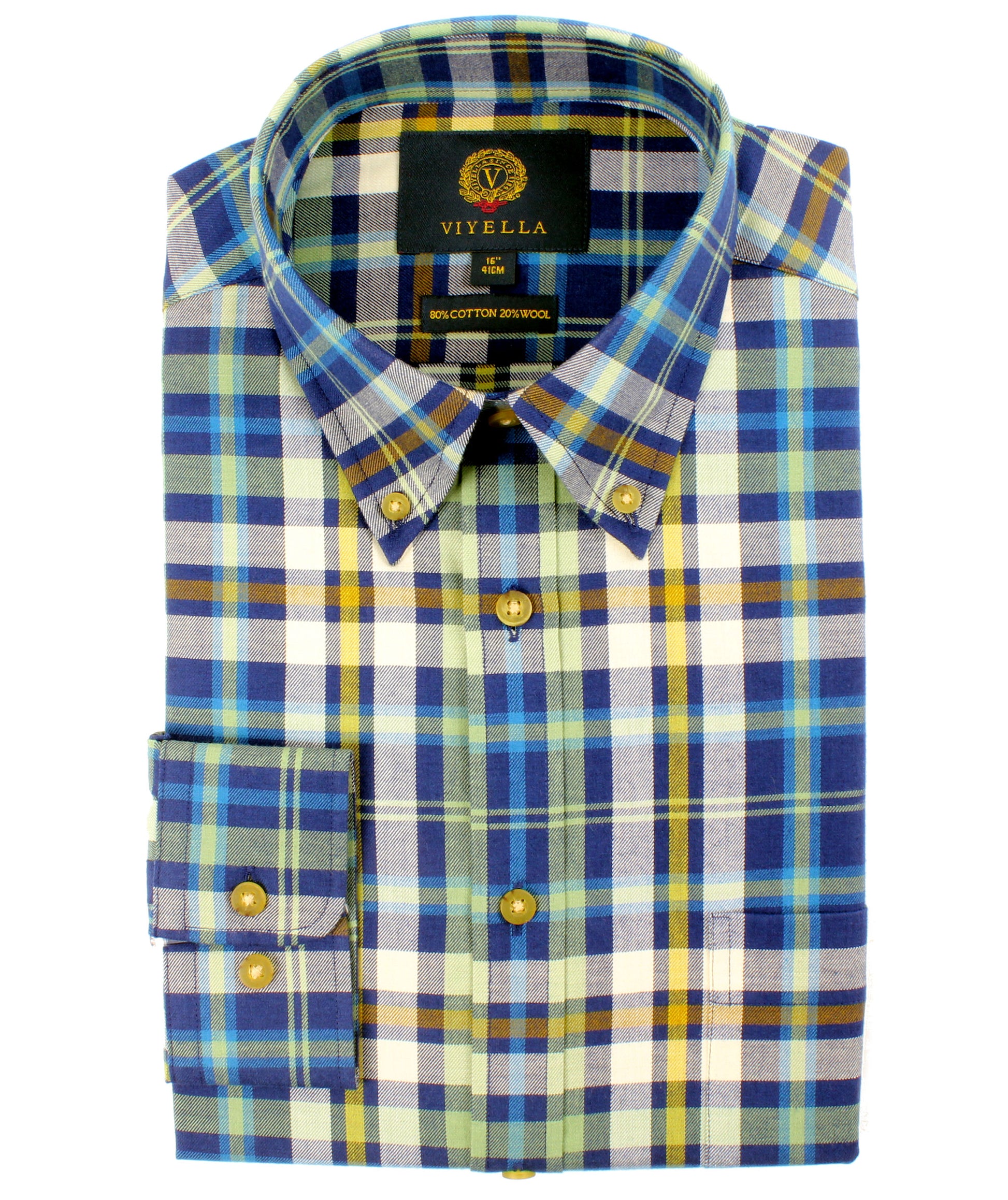 Viyella - Plaid Shirt | 80% Cotton 20% Wool - Colour: Lagoon