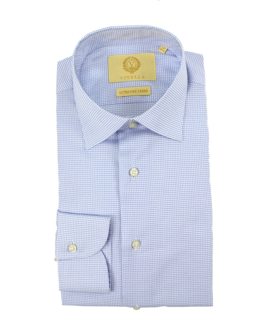 Viyella - Classic Tailored Fit Micro Check - Colour: Blue Micro Check