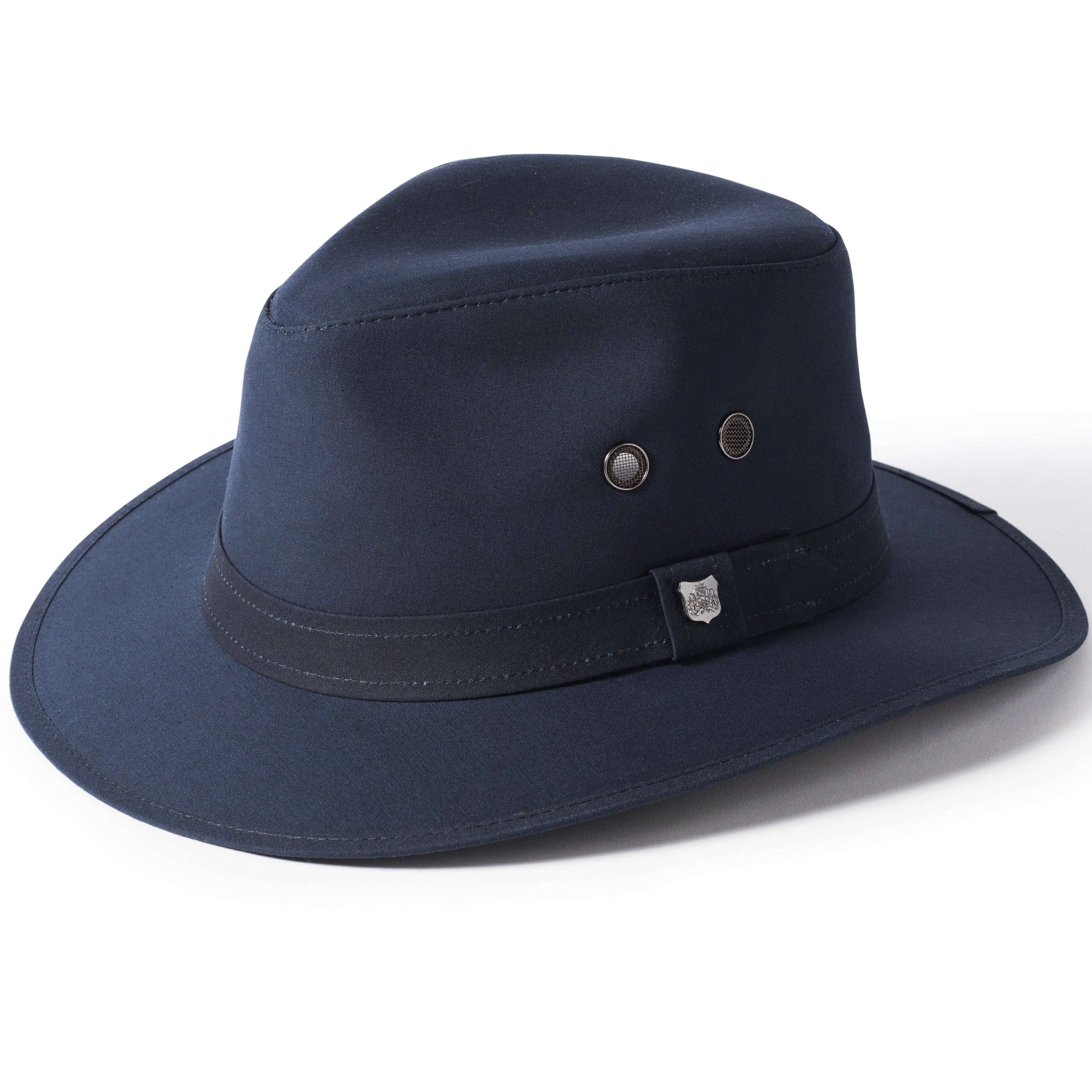 Failsworth Wax Cotton Drifter Fedora in navy – product view