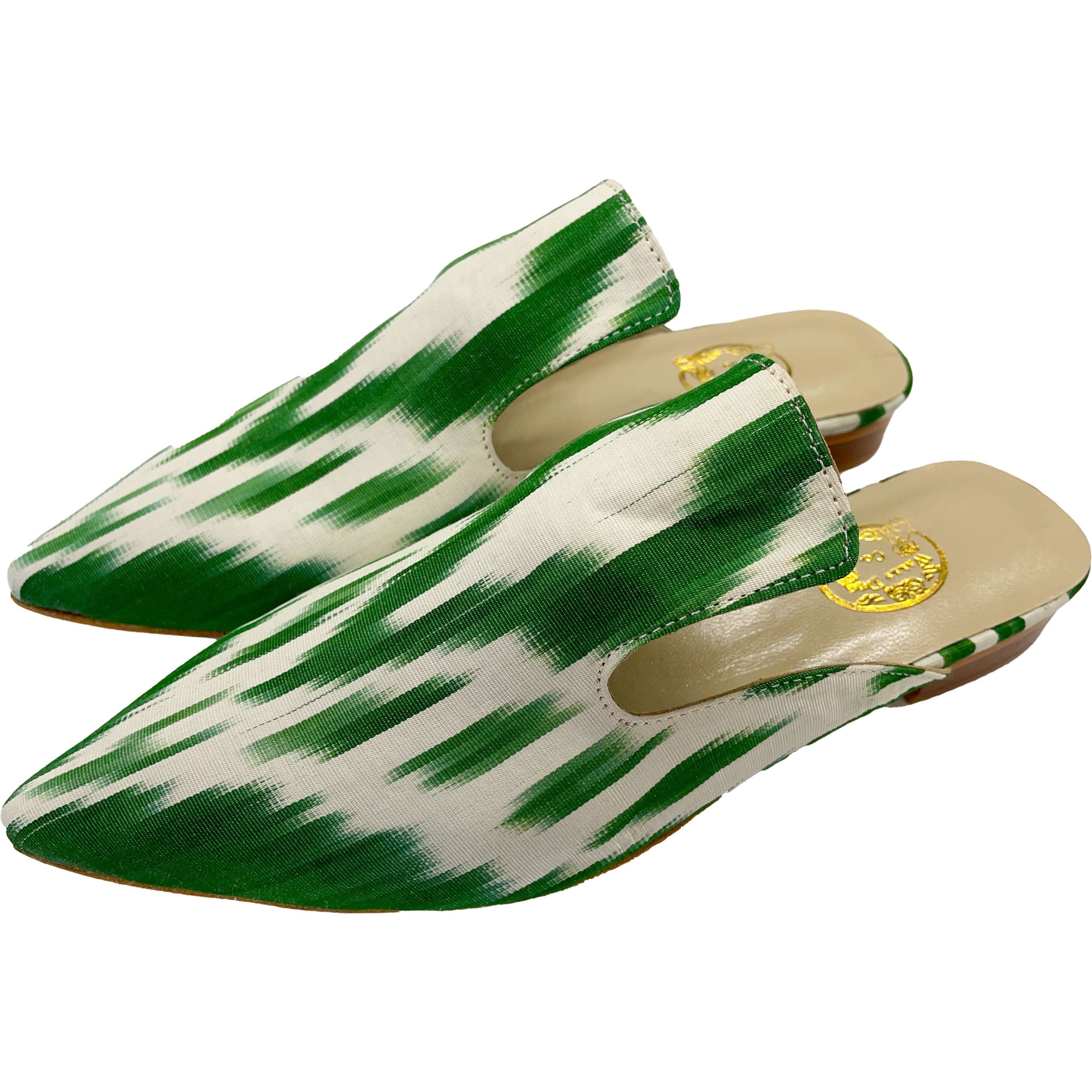 Wally Dug Co - Leather Sole Mules - Colour: Green / White