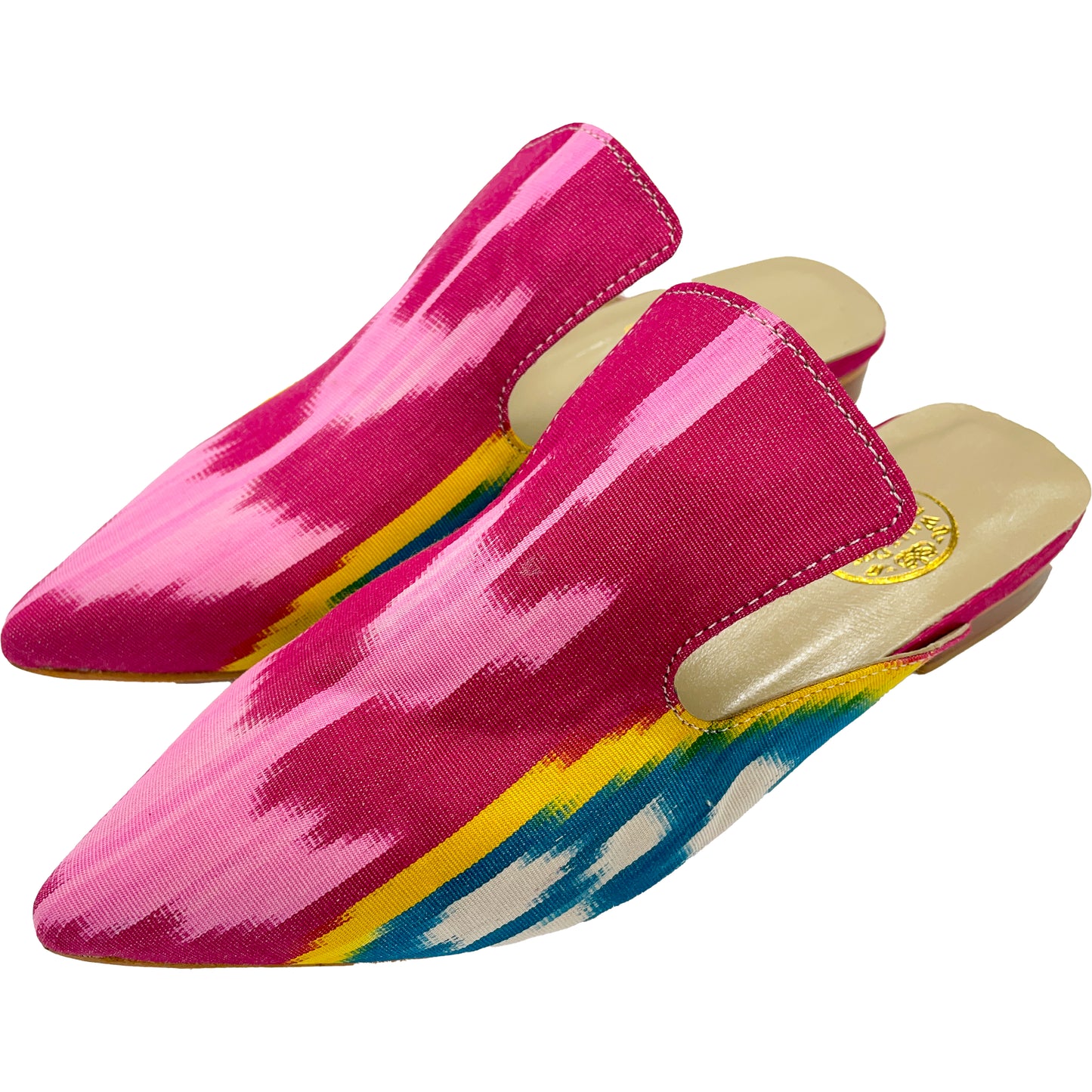 Wally Dug Co - Leather Sole Mules - Colour: Pink / Blue / Gold