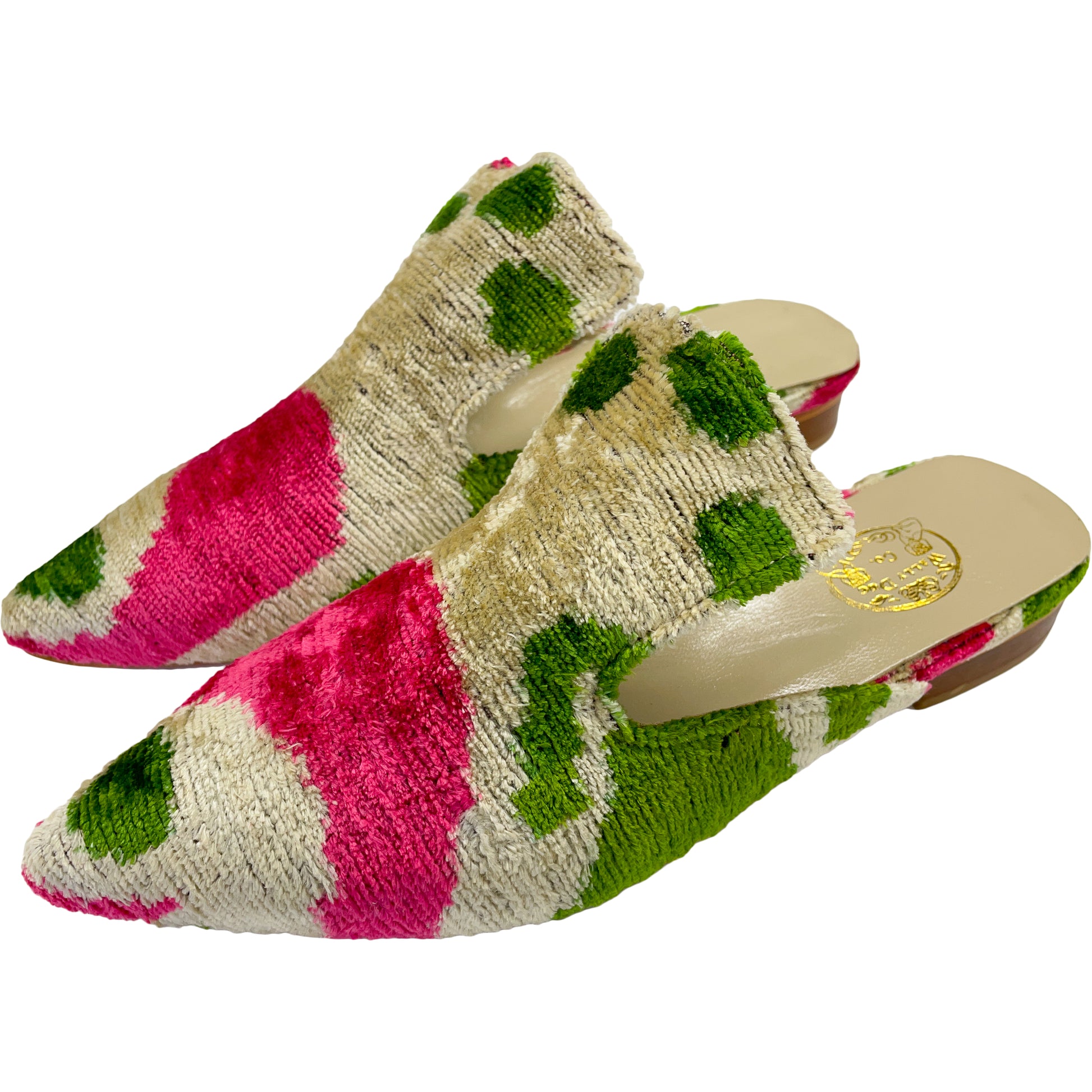 Wally Dug Co - Leather Sole Mules - Colour: Pink / White / Green