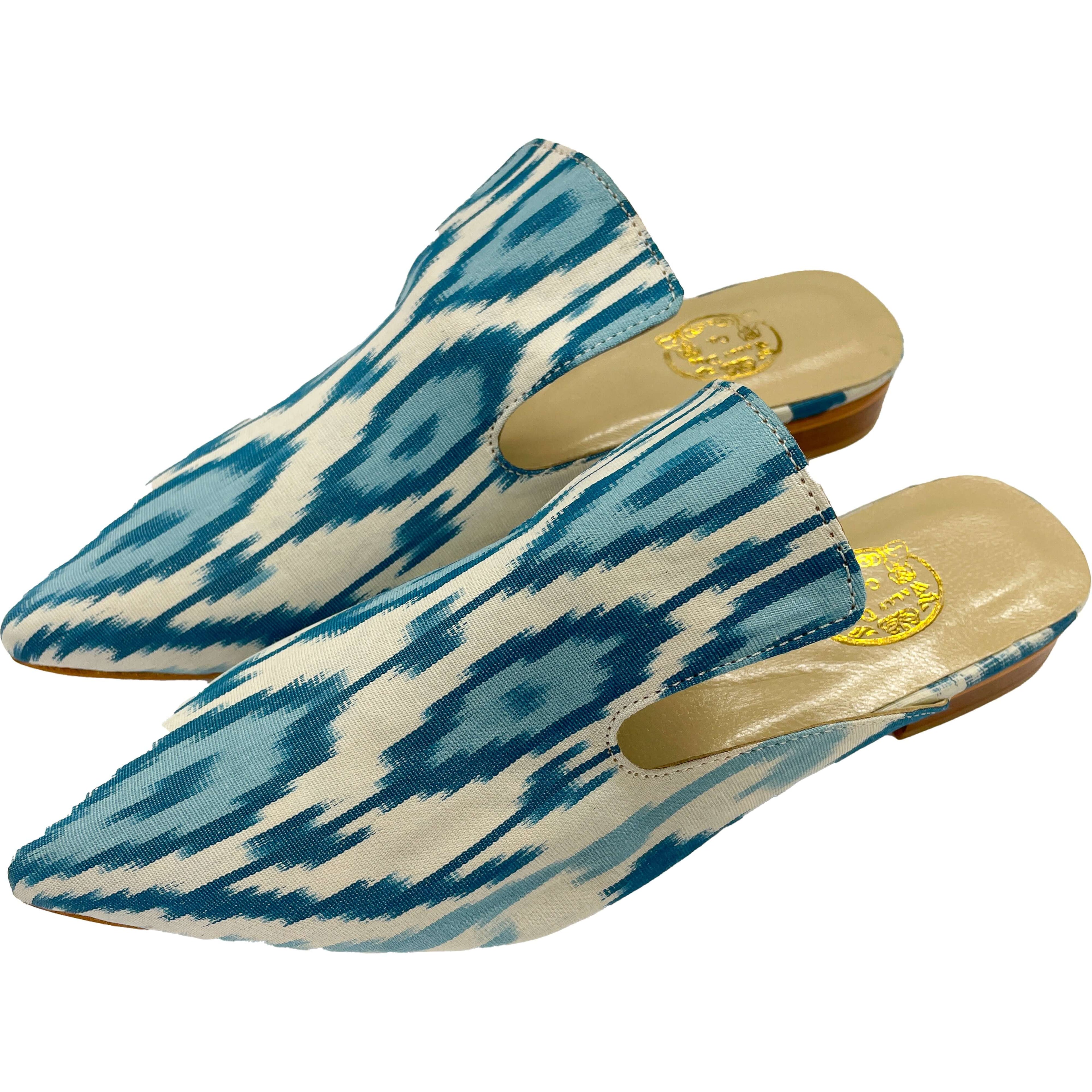 Wally Dug Co - Leather Sole Mules - Colour: White / Blue / Sky