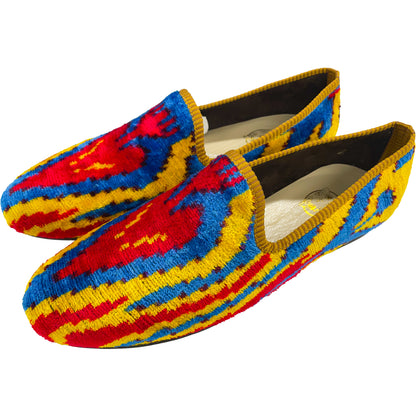 Wally Dug Co - Leather Sole Slippers - Colour: Blue / Gold / Red