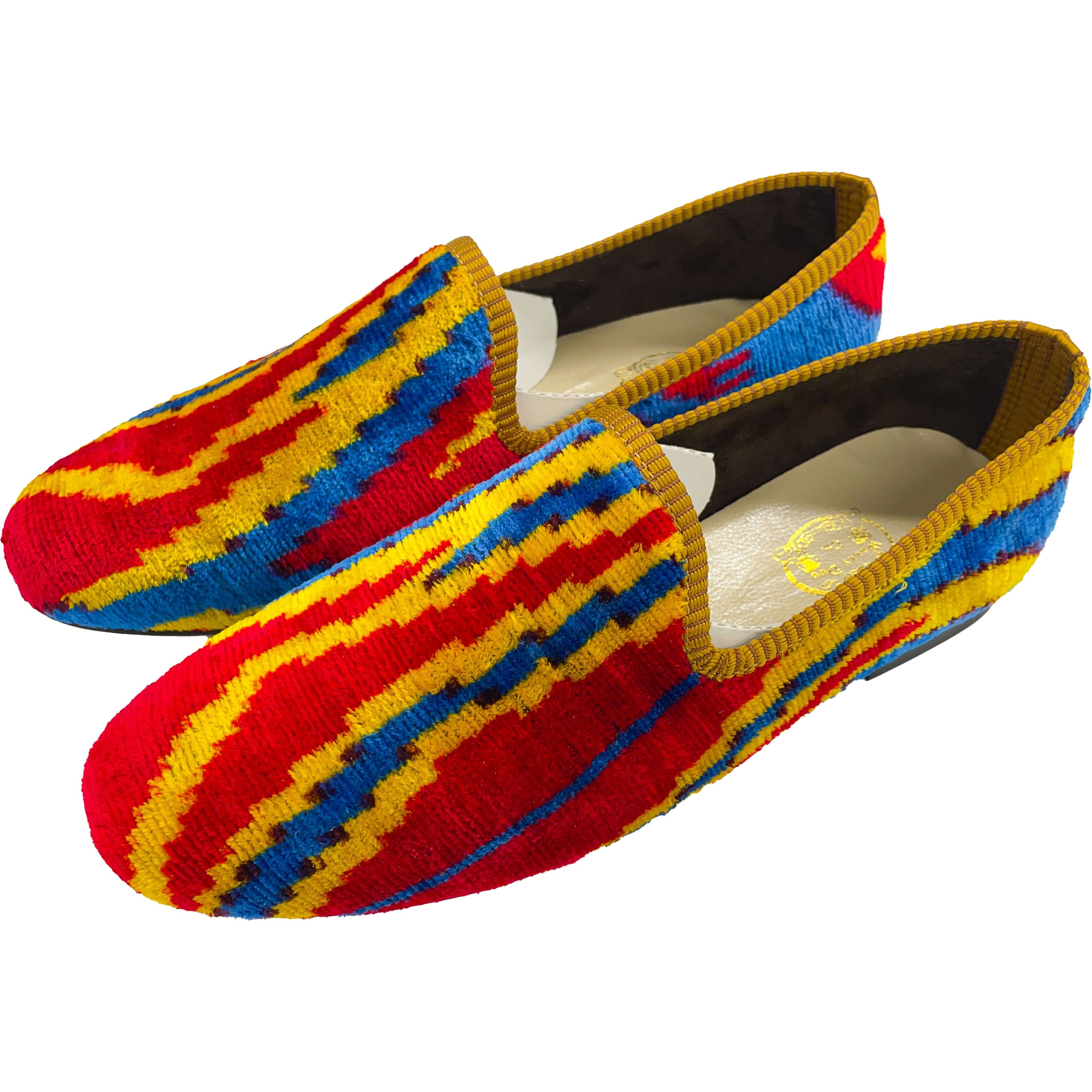 Wally Dug Co - Leather Sole Slippers - Colour: Red / Gold / Blue