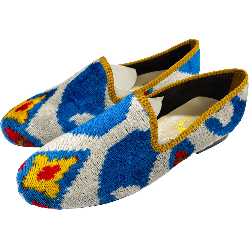 Wally Dug Co - Leather Sole Slippers - Colour: Blue / White