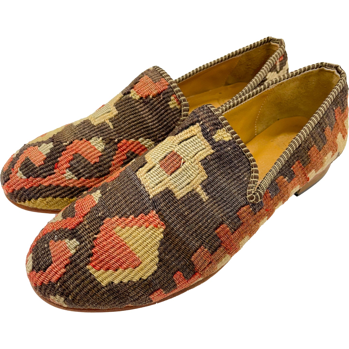 Wally Dug Co - Leather Sole Kilim Slippers - Colour: Brown / Beige / Teracotta