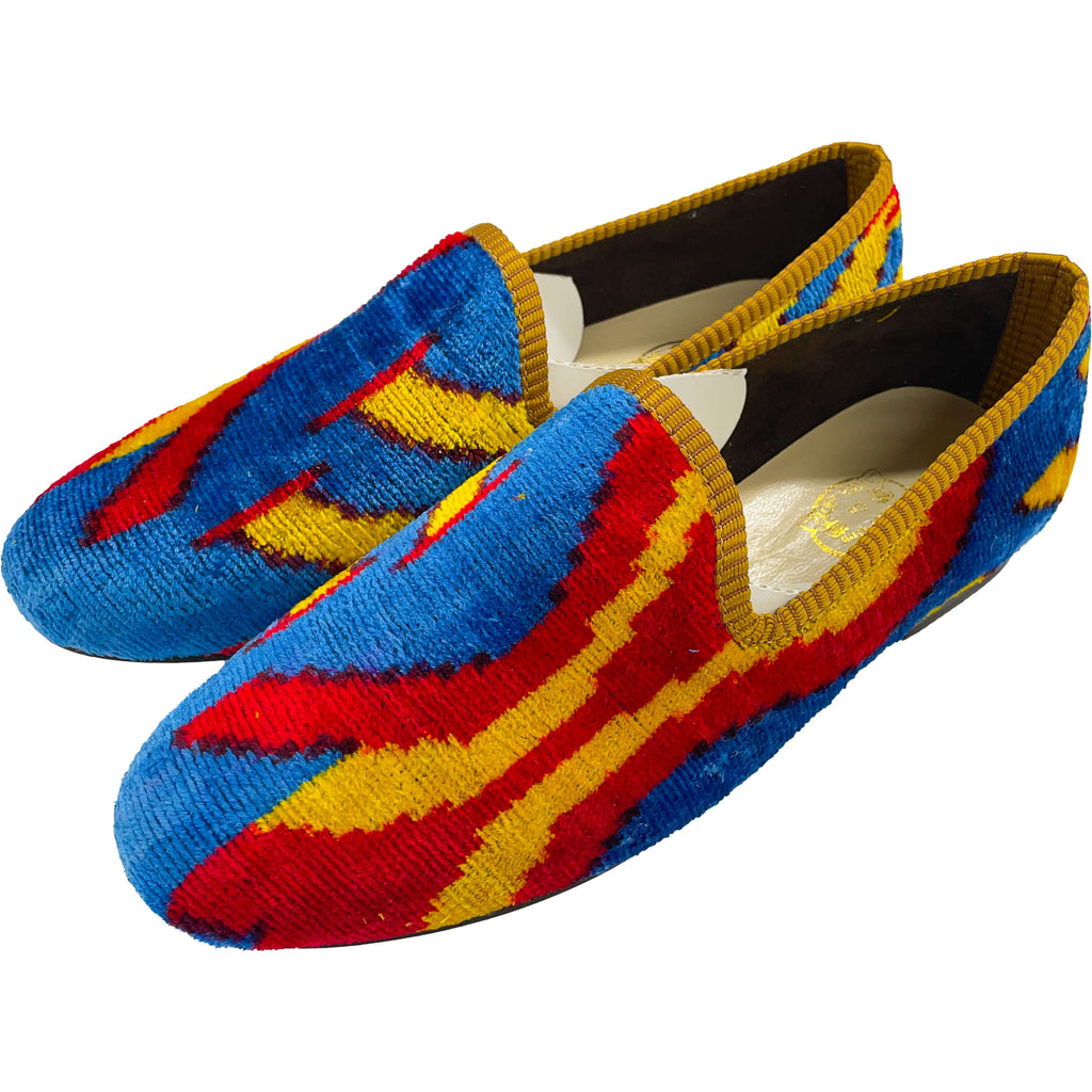 Wally Dug Co - Leather Sole Slippers - Colour: Blue / Red / Gold