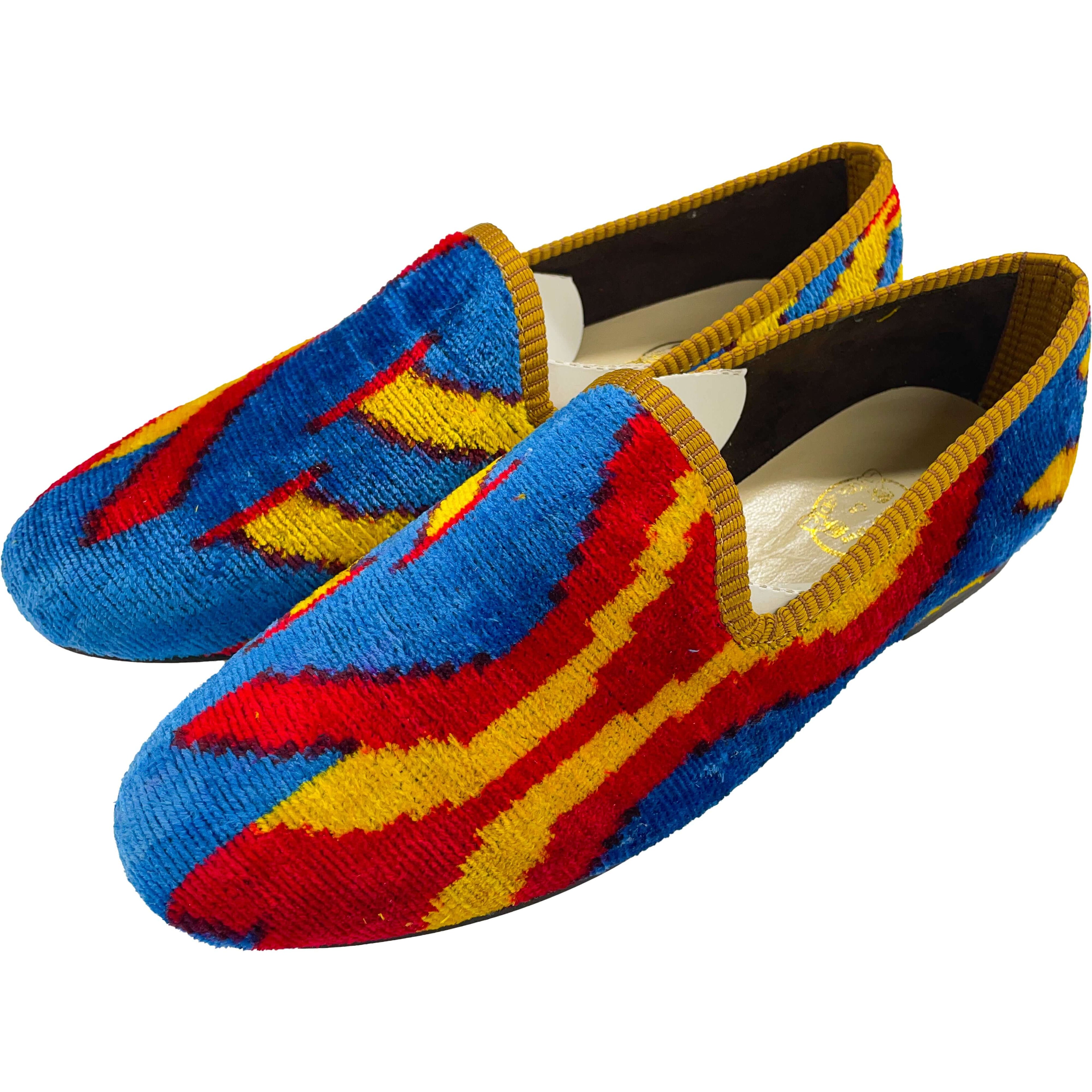 Wally Dug Co - Leather Sole Slippers - Colour: Blue / Red / Gold